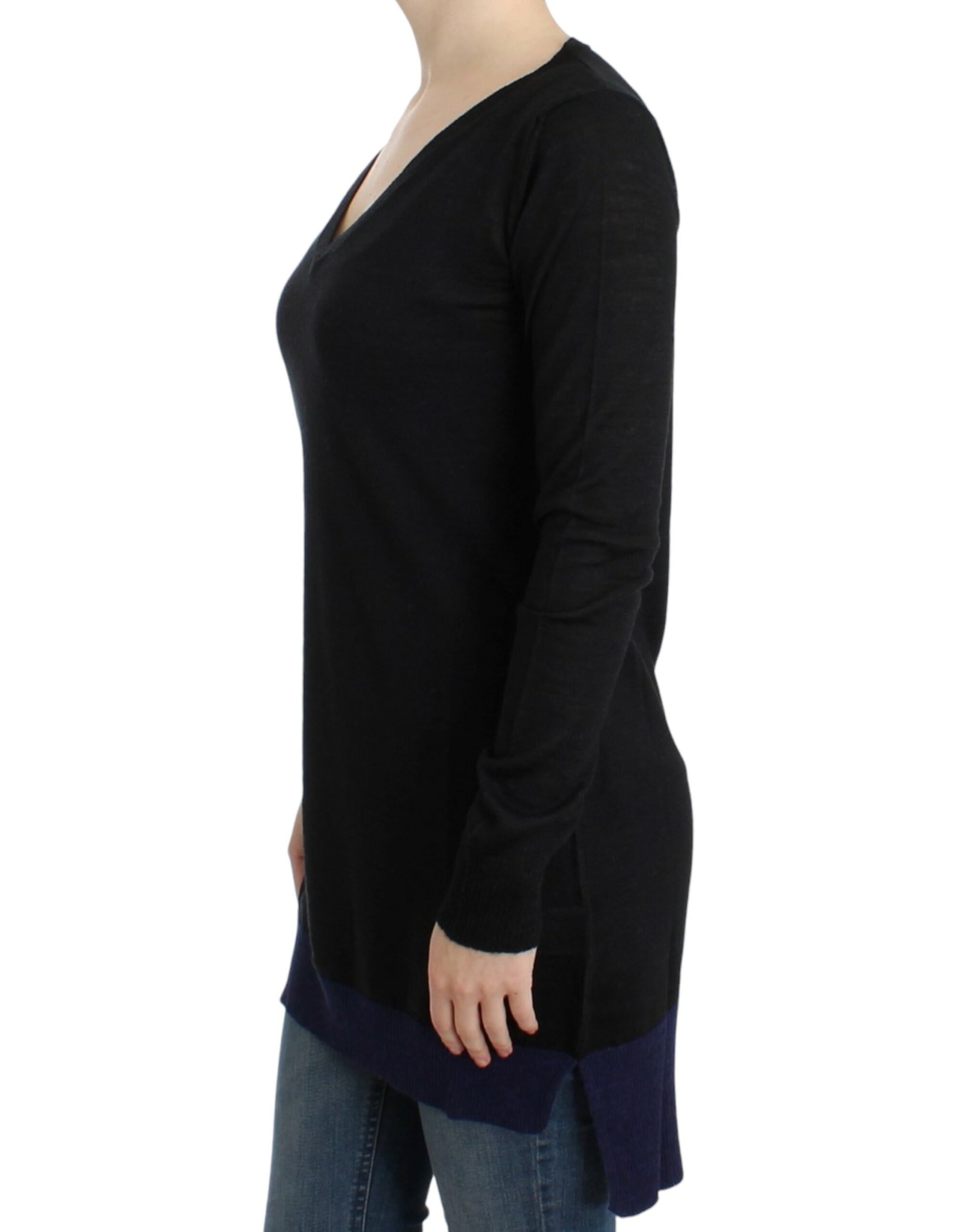 Black V-neck lightweight sweater hover