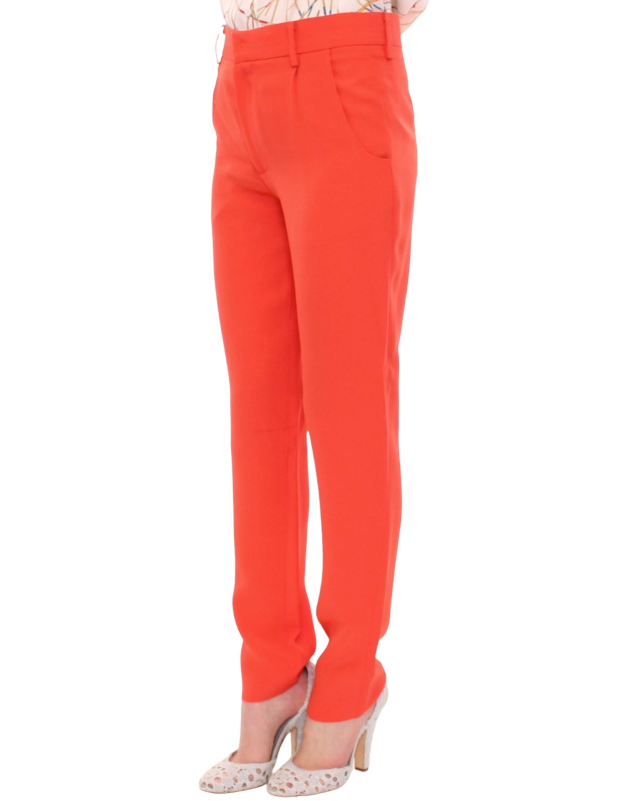 Orange boyfriend stretch pants hover
