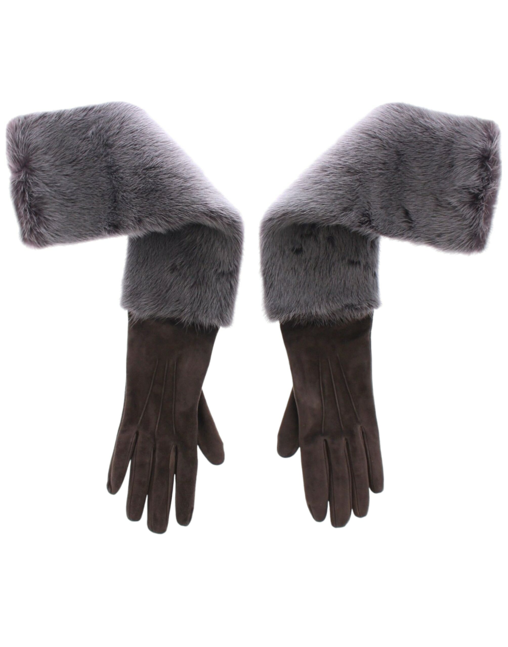 Gray Mink Fur Lambskin Suede Leather Gloves hover