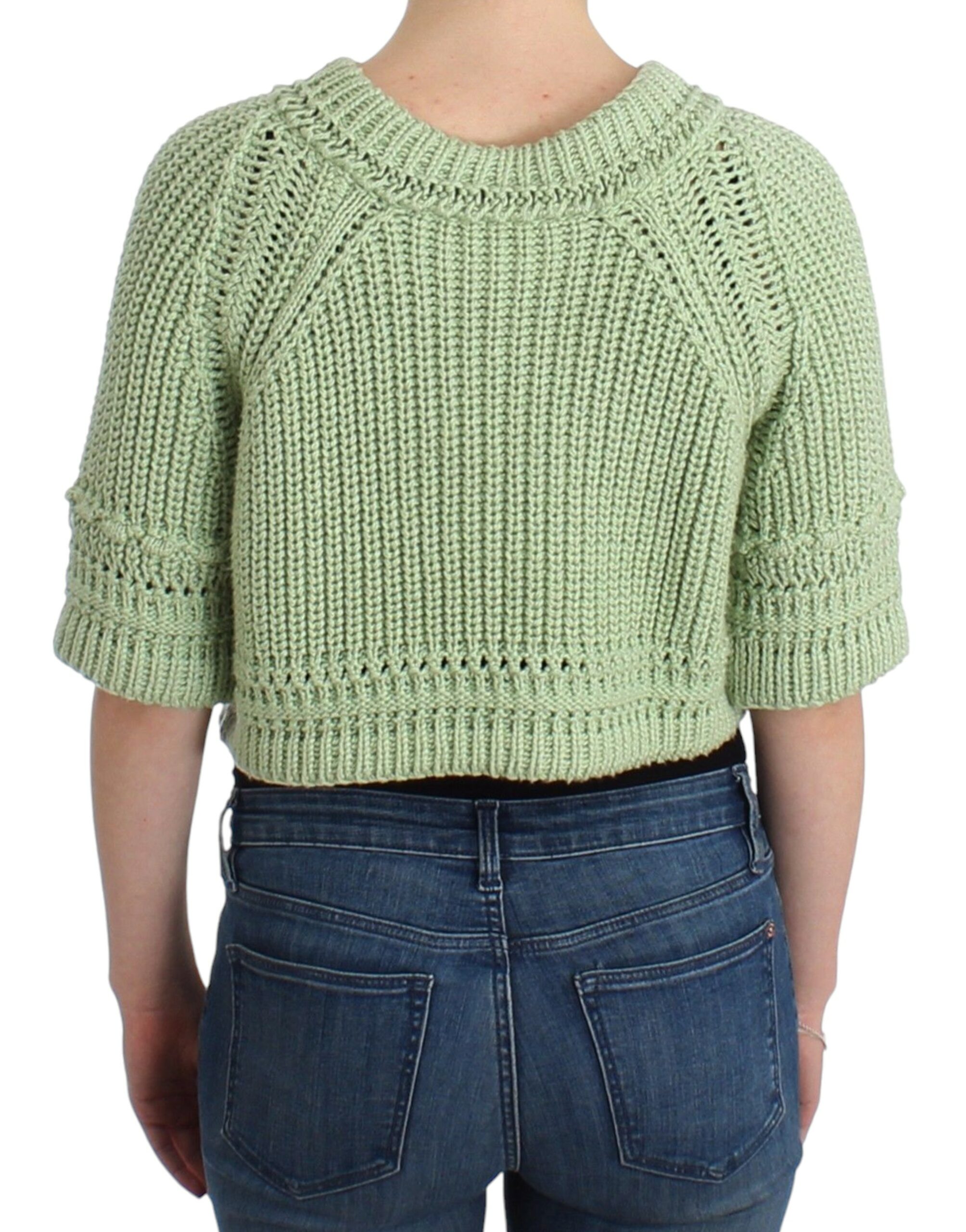 Chic Green Cropped Cotton Sweater