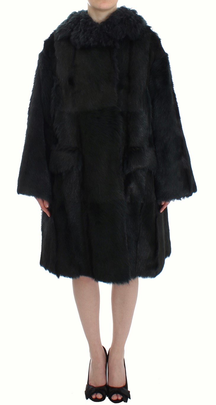 Black Goat Fur Shearling Long Jacket Coat hover