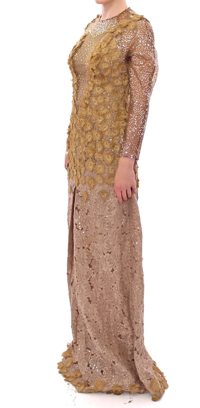 GOLD Long Lace Maxi Crystal Dress hover