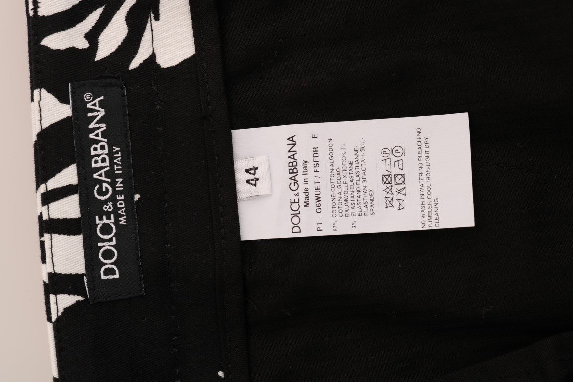 White Black Leaf Cotton Stretch Slim Pants