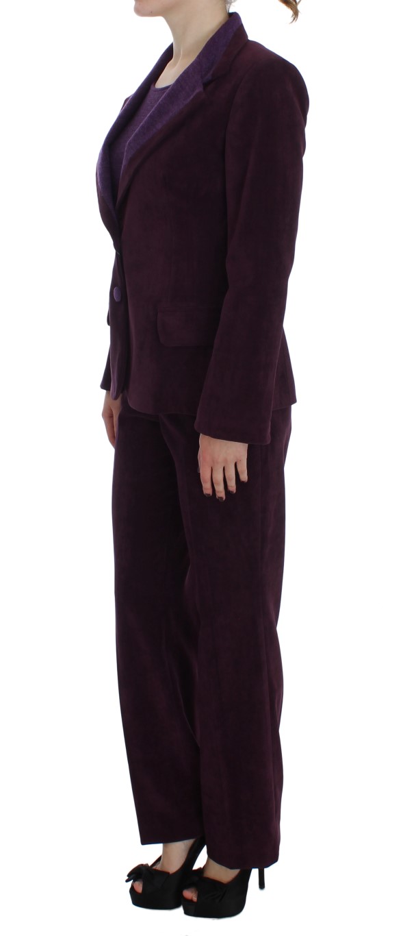 Elegant Purple Wool Blend Three Piece Suit Set hover