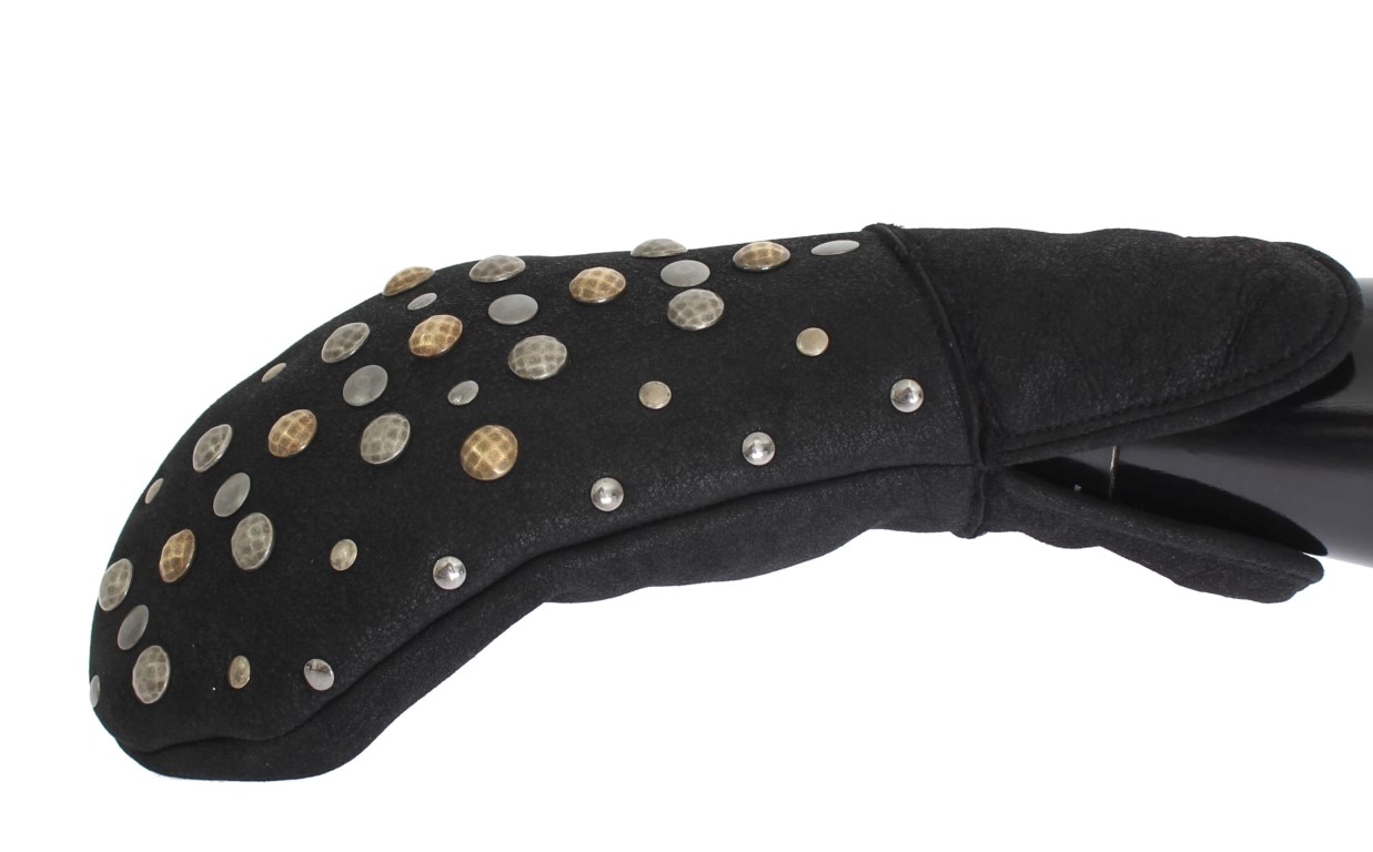 Gray Wool Shearling Studded Gloves hover