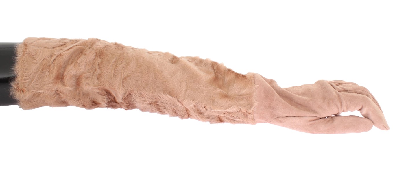 Beige Suede Xiangao Fur Elbow Gloves hover