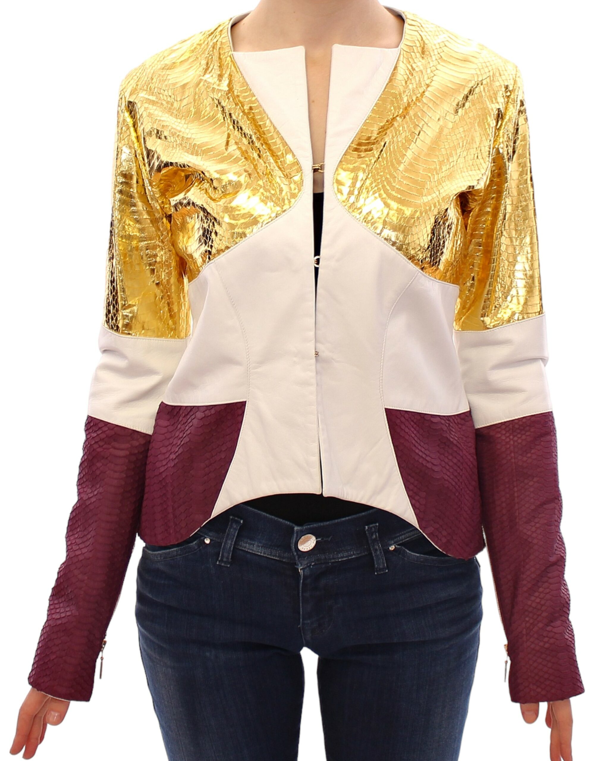 Elegant Metallic Croc Print Leather Jacket hover
