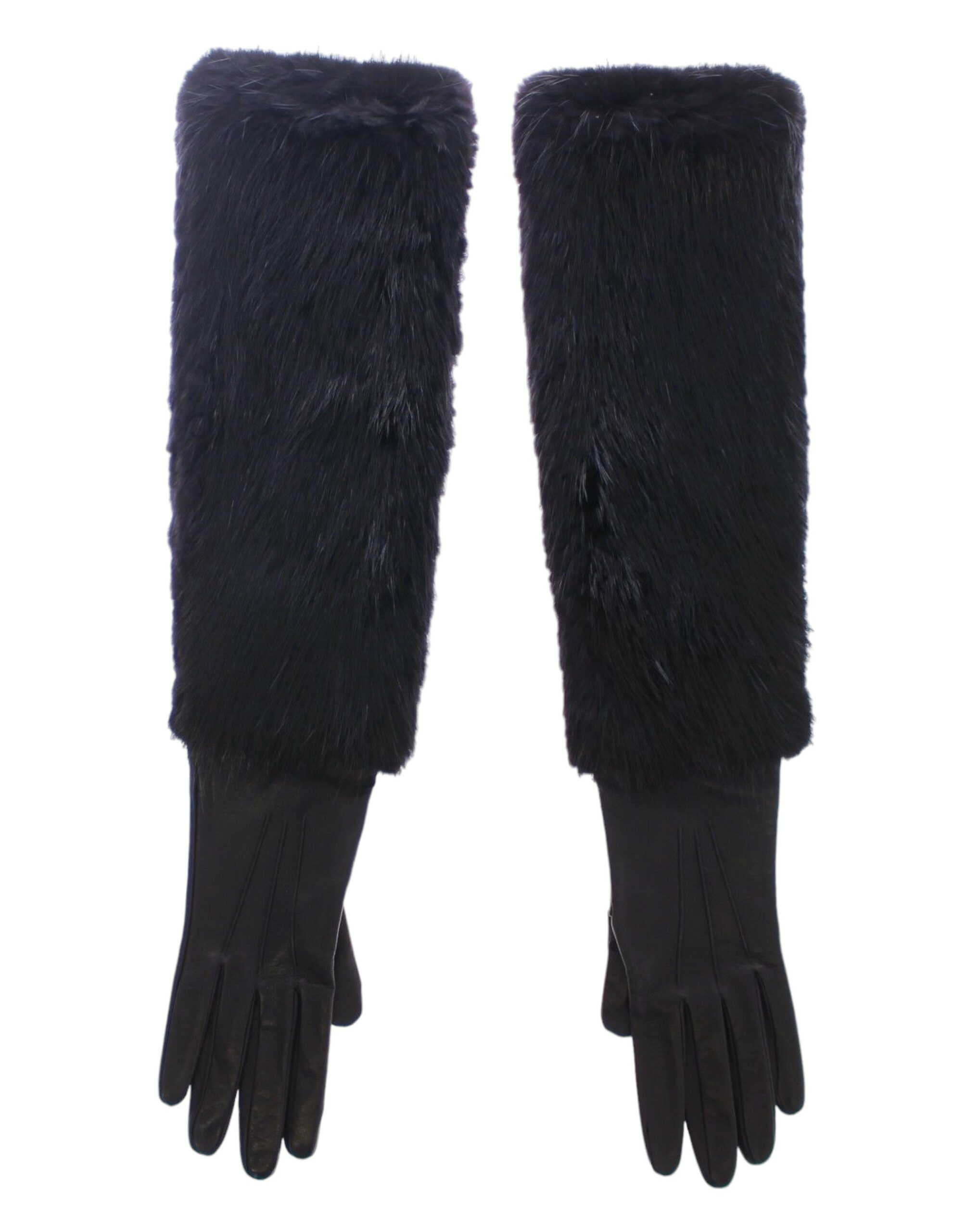 Black Beaver Fur Lambskin Leather Elbow Gloves hover