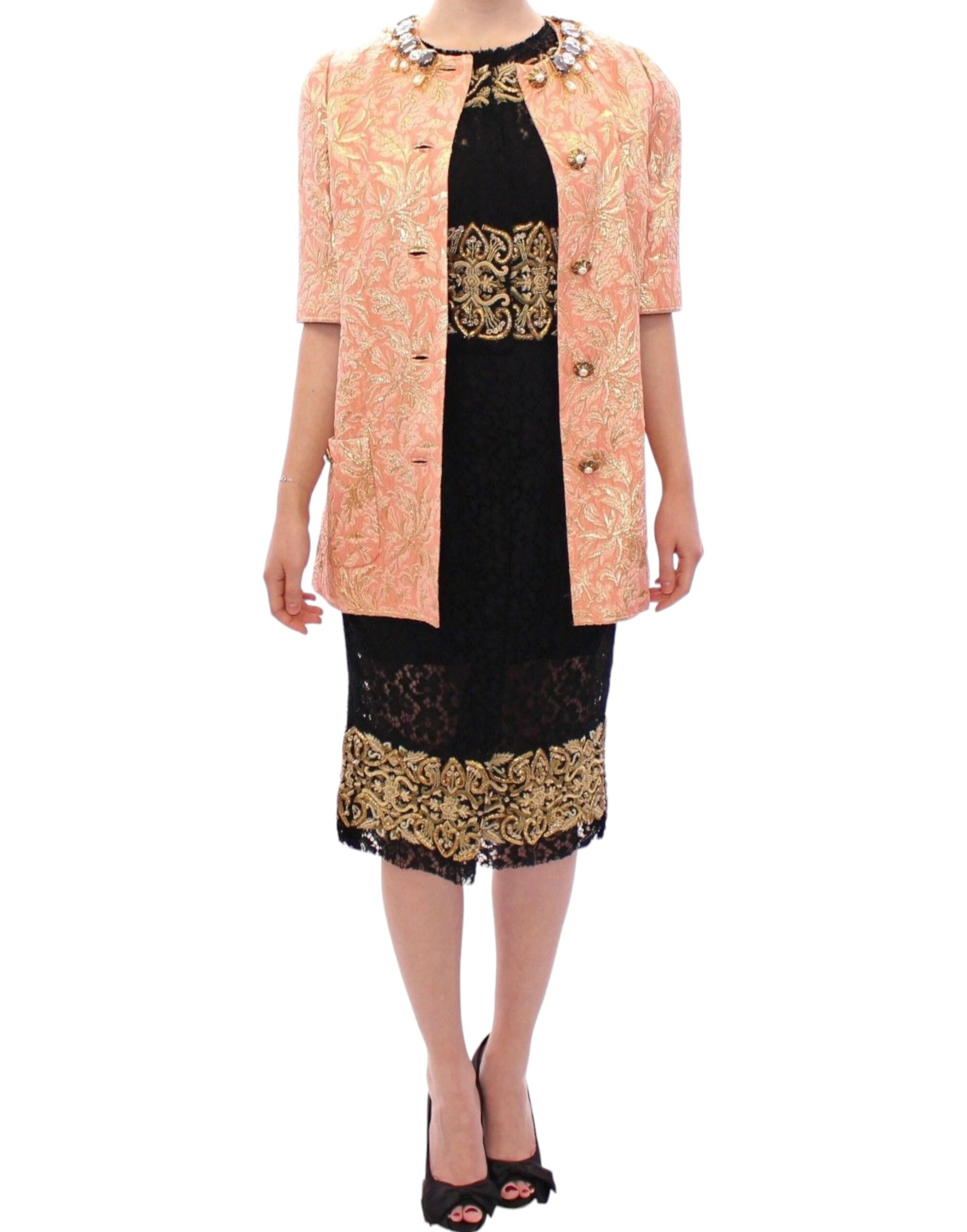 Pink Silk Brocade Crystal Jacket Coat hover