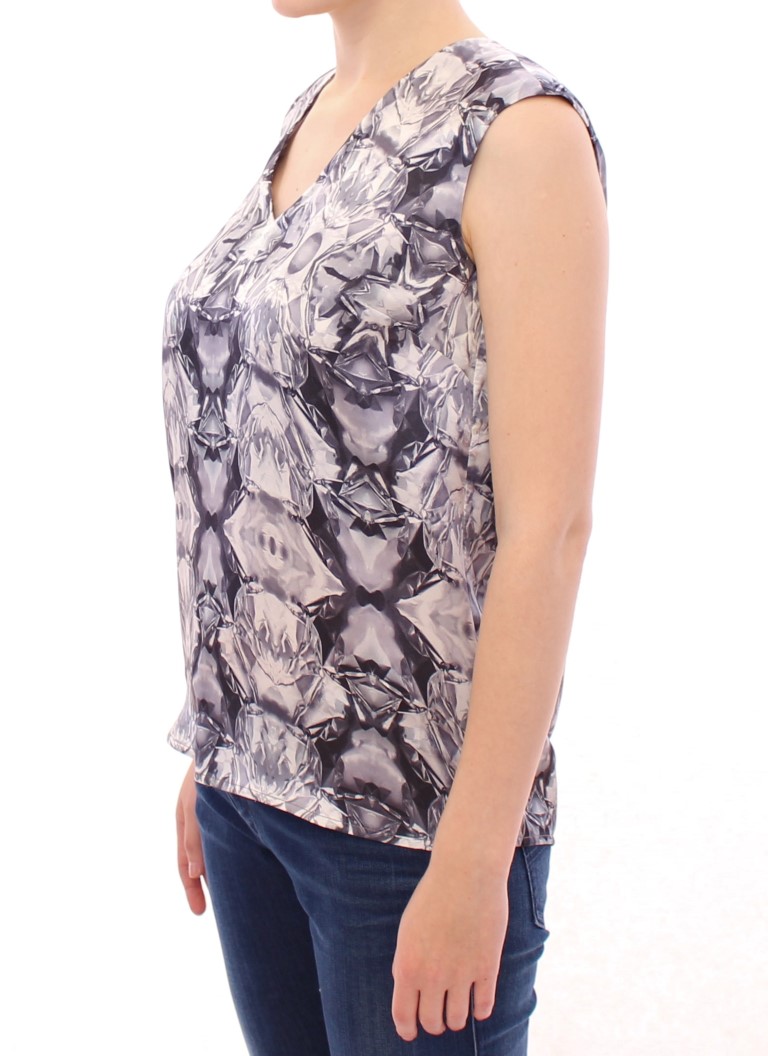 Gray Blue Silk Sleeveless Top Shirt Blouse hover