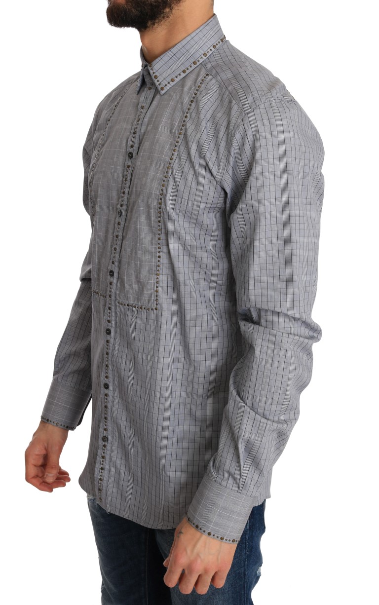 Elegant Gray Checkered Slim Fit Casual Shirt hover
