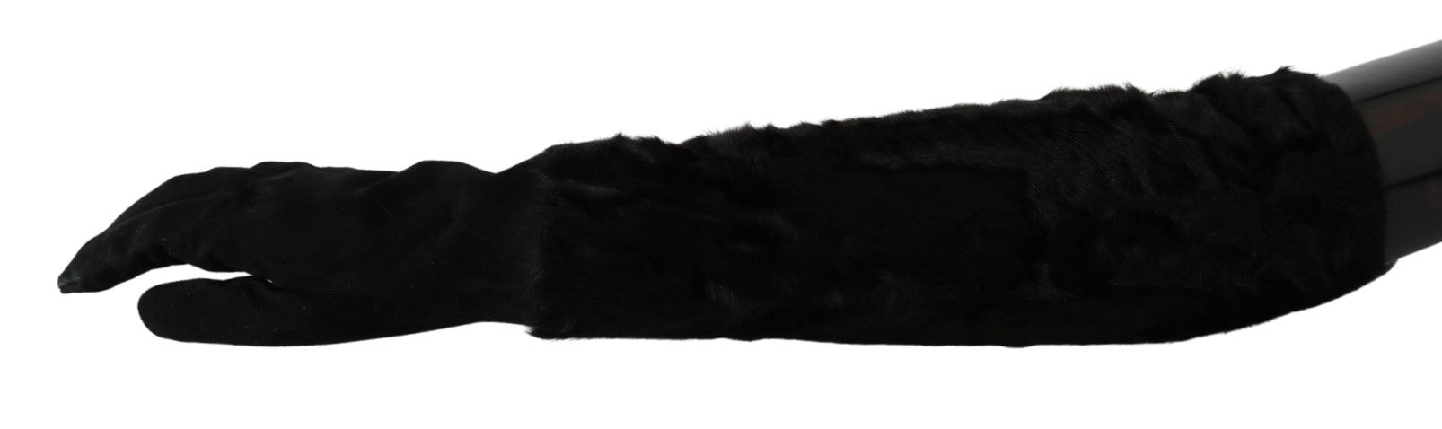 Black Elbow Length Mitten Suede Fur Gloves hover