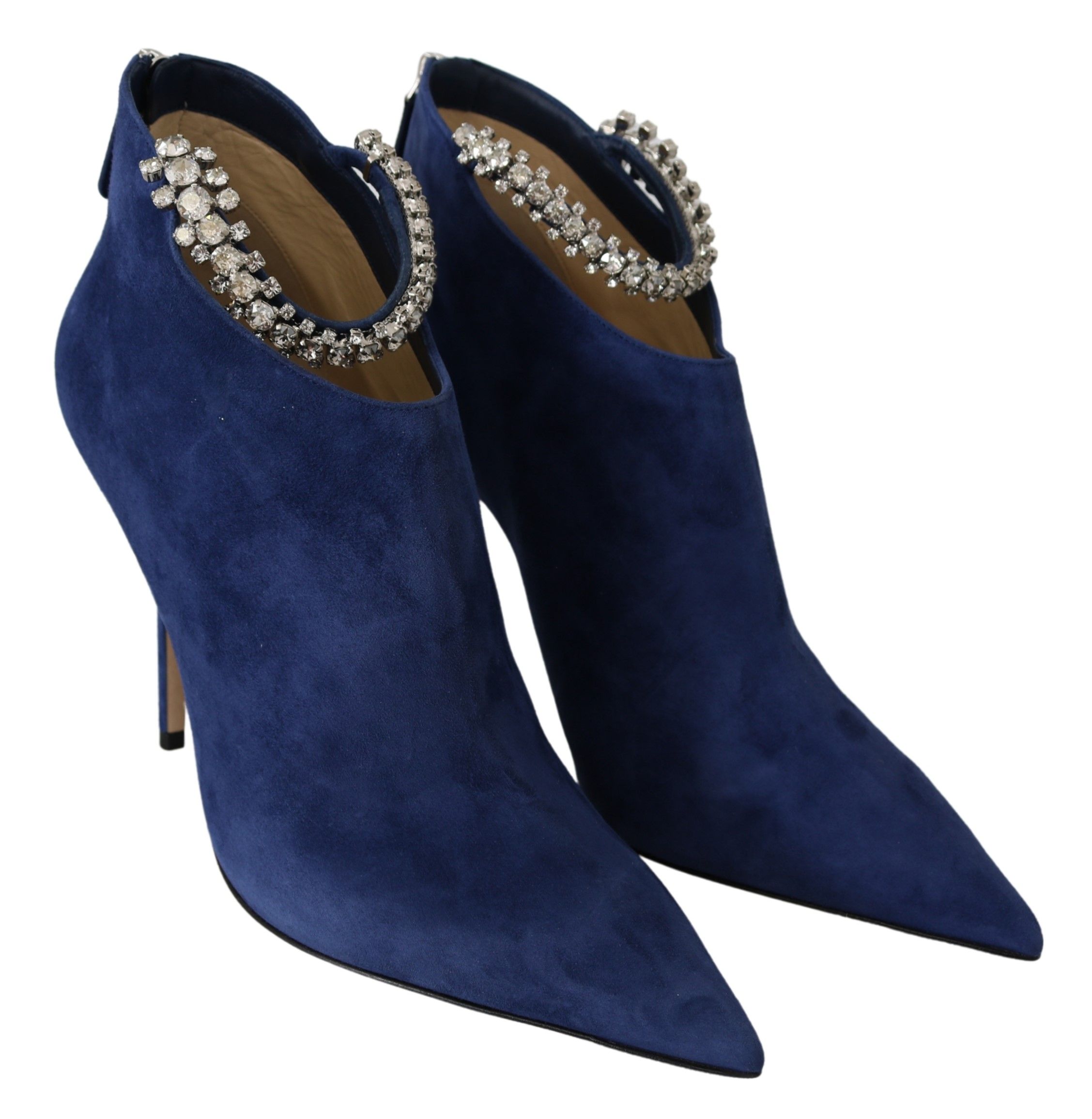 Pop Blue Crystal-Strap Heeled Boots hover
