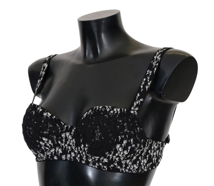 Black Silk White Lace Stretch Underwear Bra hover