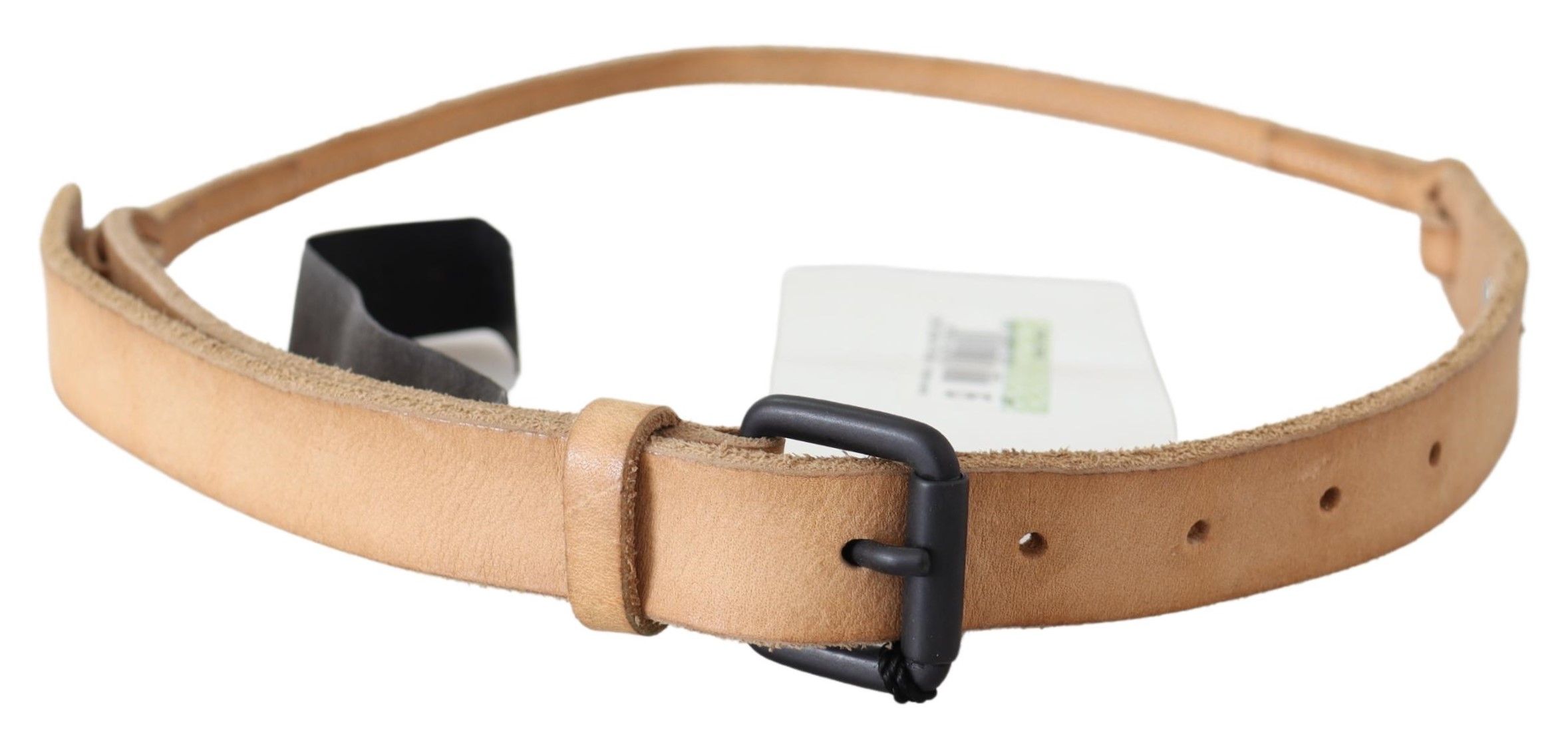 Light Brown Slim Leather Black Logo Buckle Belt Belt hover