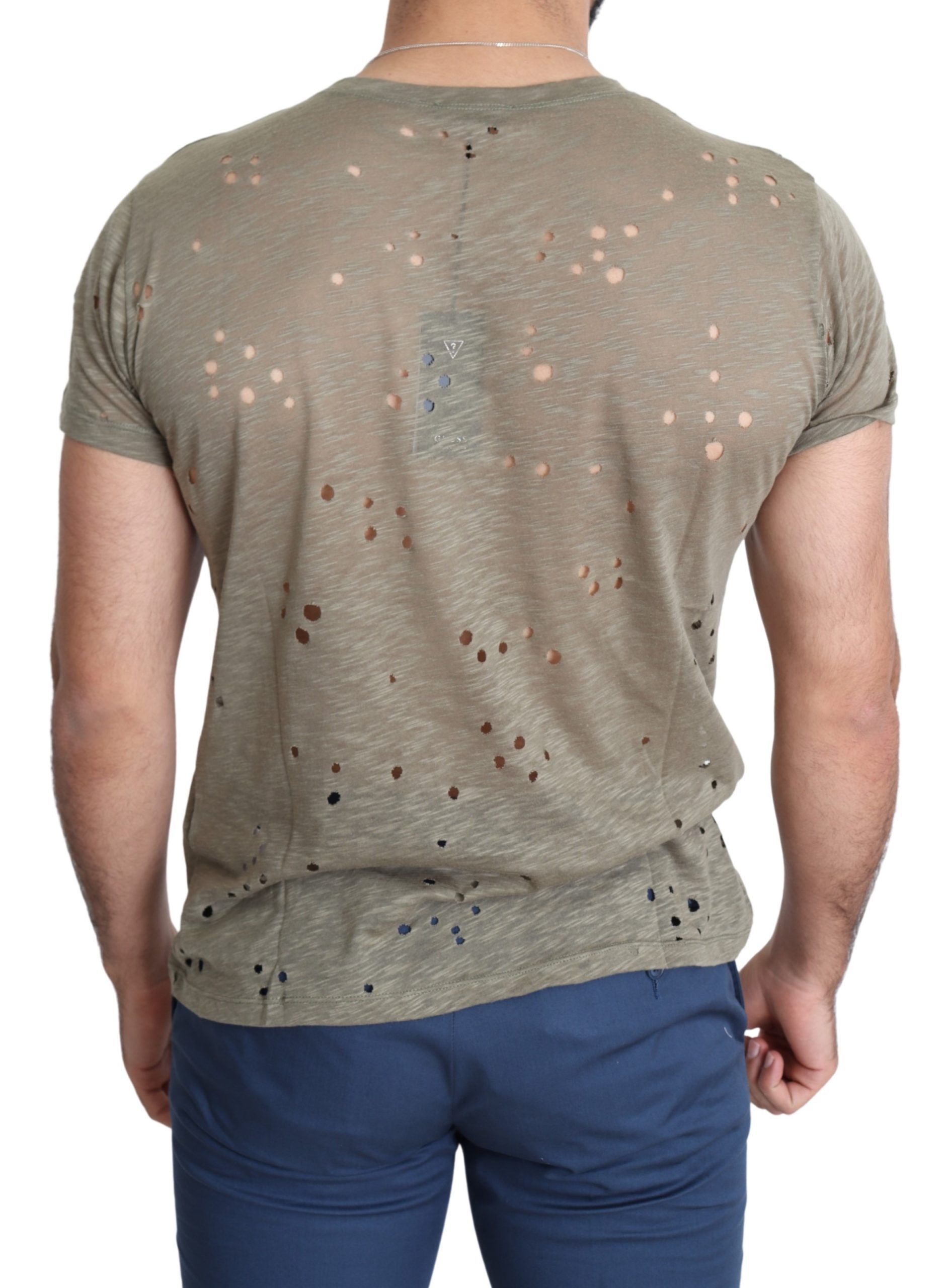 Brown Cotton Stretch Logo Print Men Casual Perforated T-shirt hover