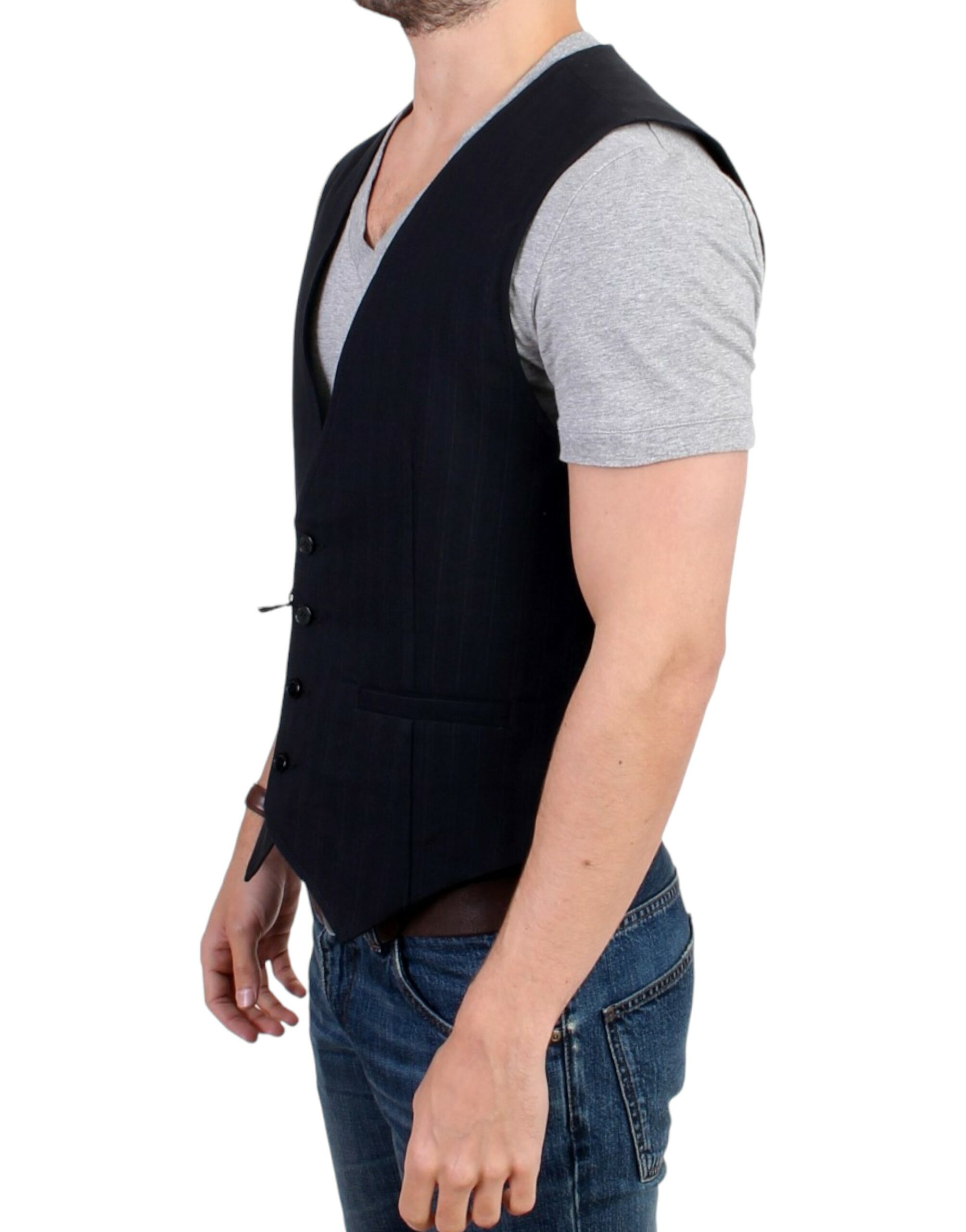 Black striped cotton casual vest hover