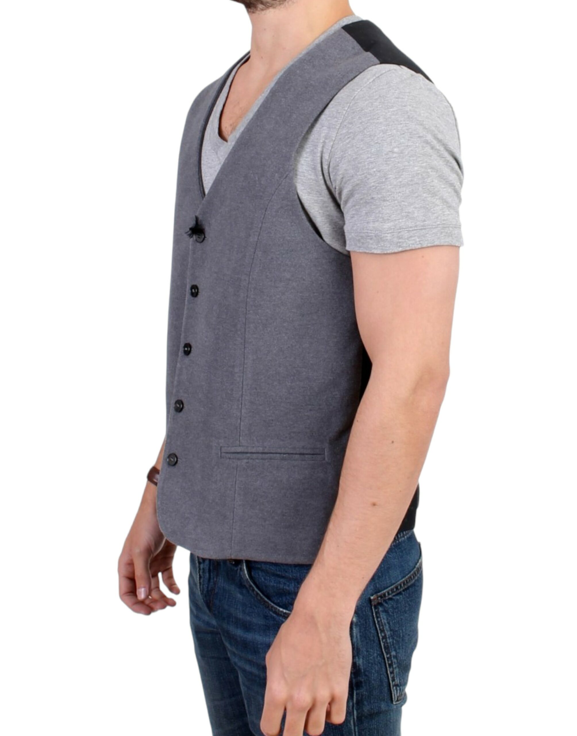 Gray cotton blend casual vest hover
