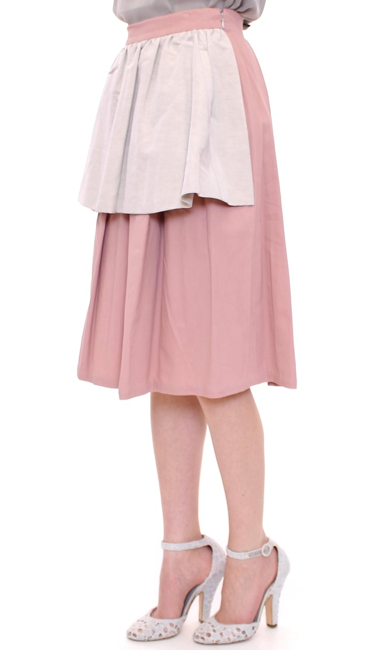 Elegant Pleated Knee-length Skirt in Pink and Gray hover