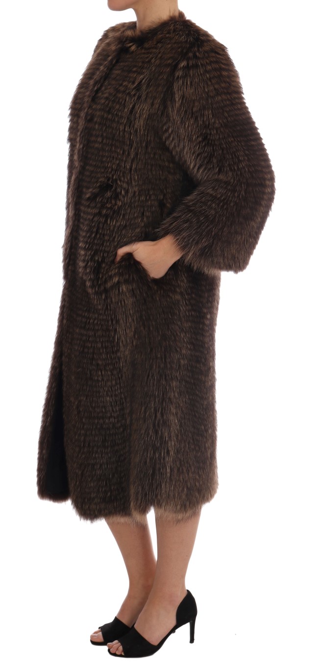 Brown Raccoon Fur Coat Jacket hover