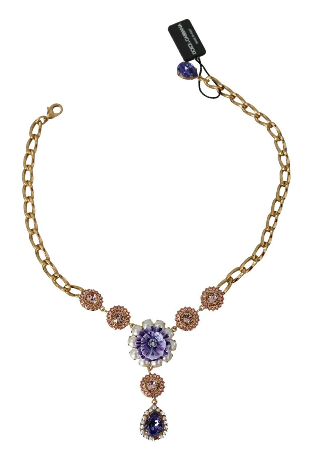 Elegant Gold Crystal Floral Charm Necklace hover