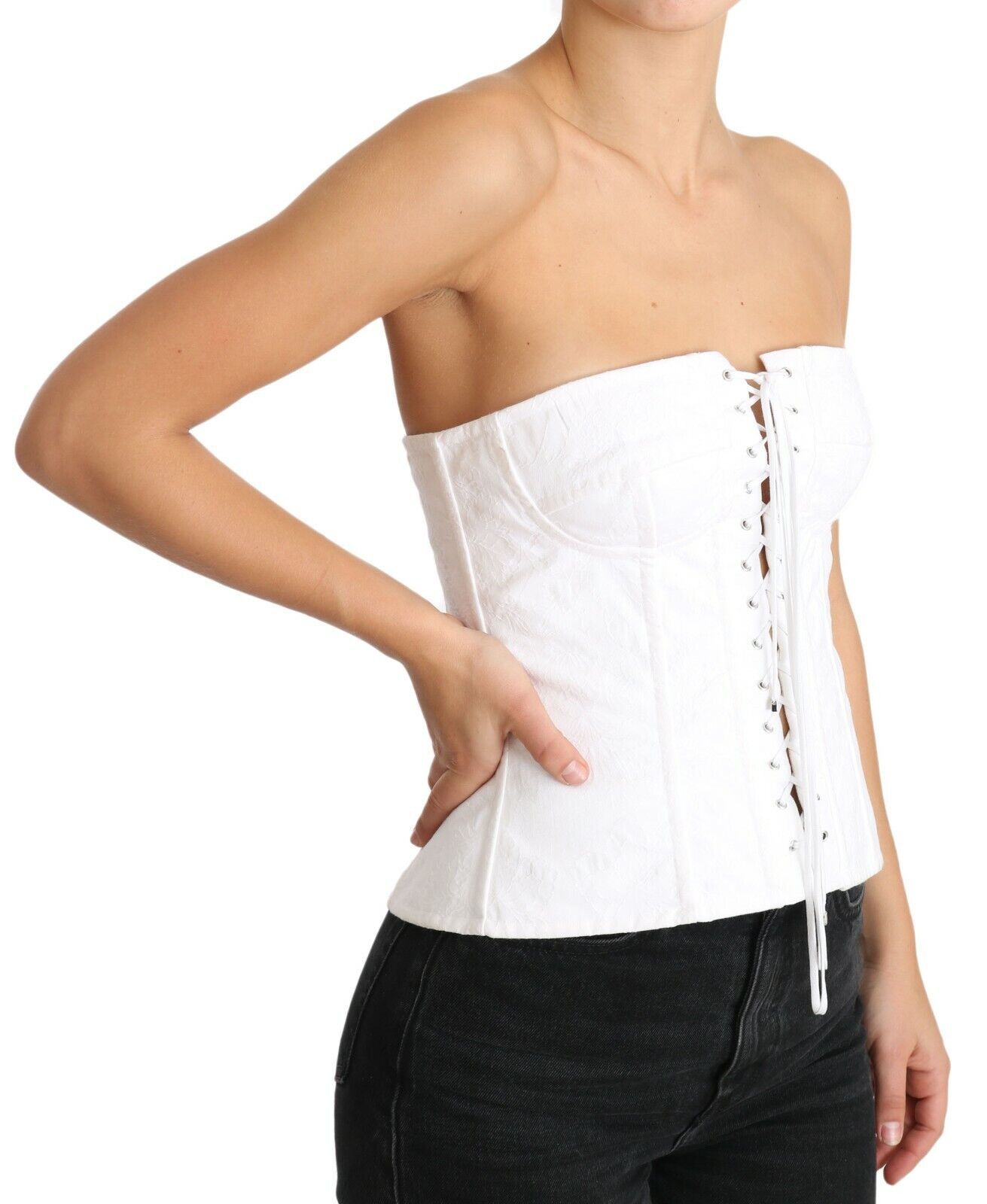 White PALERMO Bustier Cotton Top Corset hover