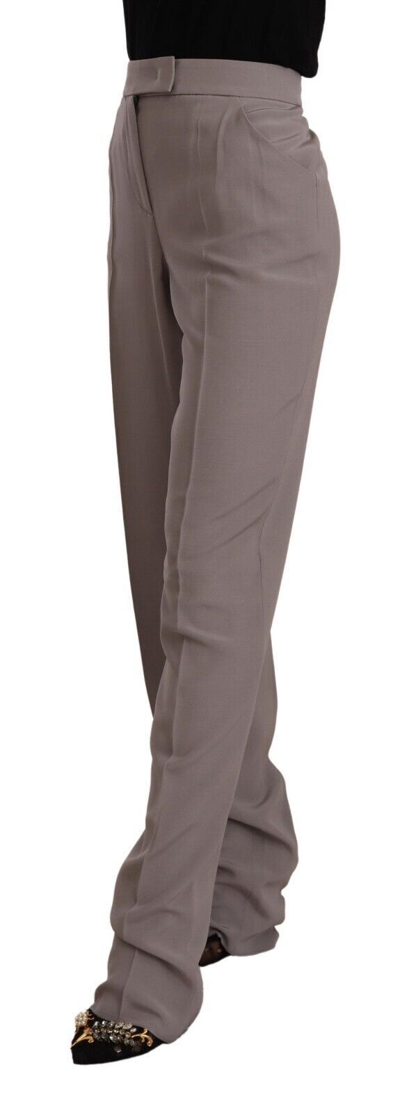 Brown High Waist Silk Tapered Long Pants hover