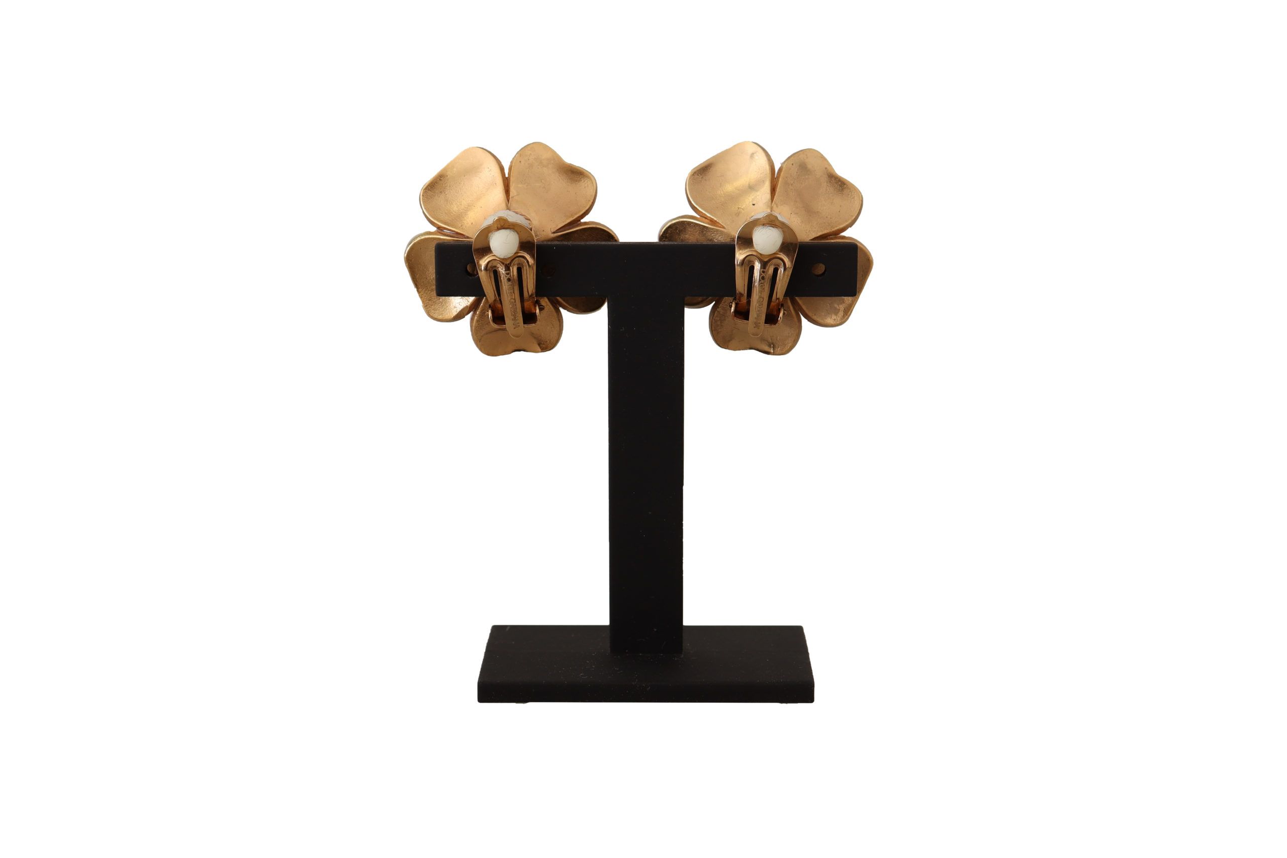 Elegant Floral Crystal Pearl Clip-On Earrings hover