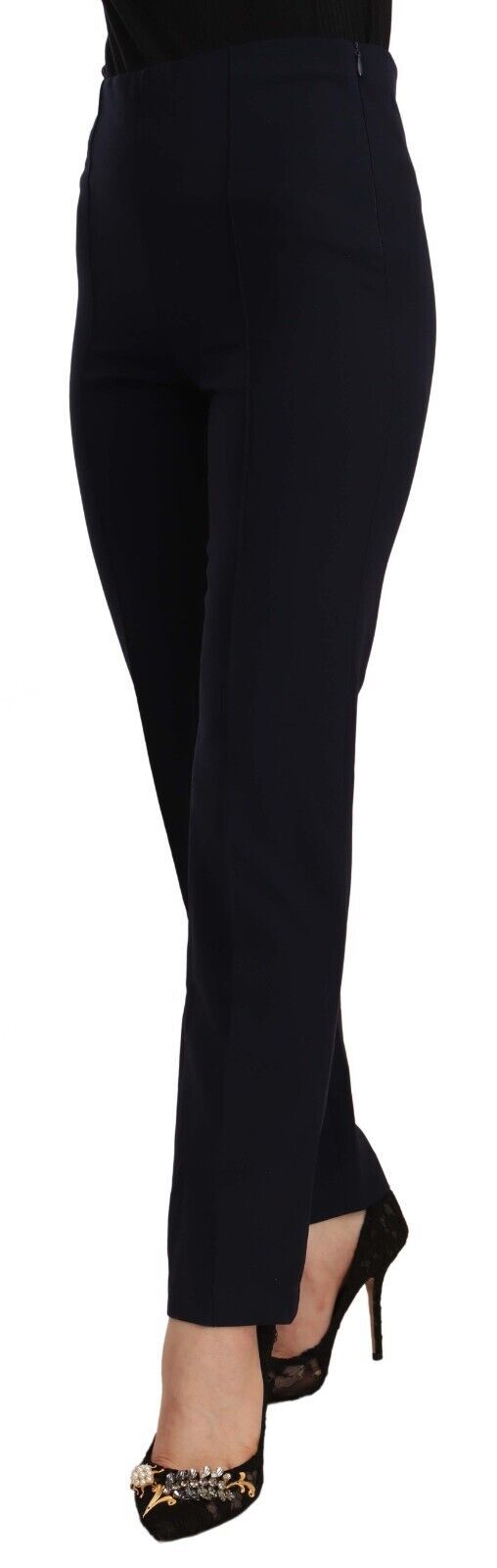 Black High Waist Polyester Women Straight Pants hover
