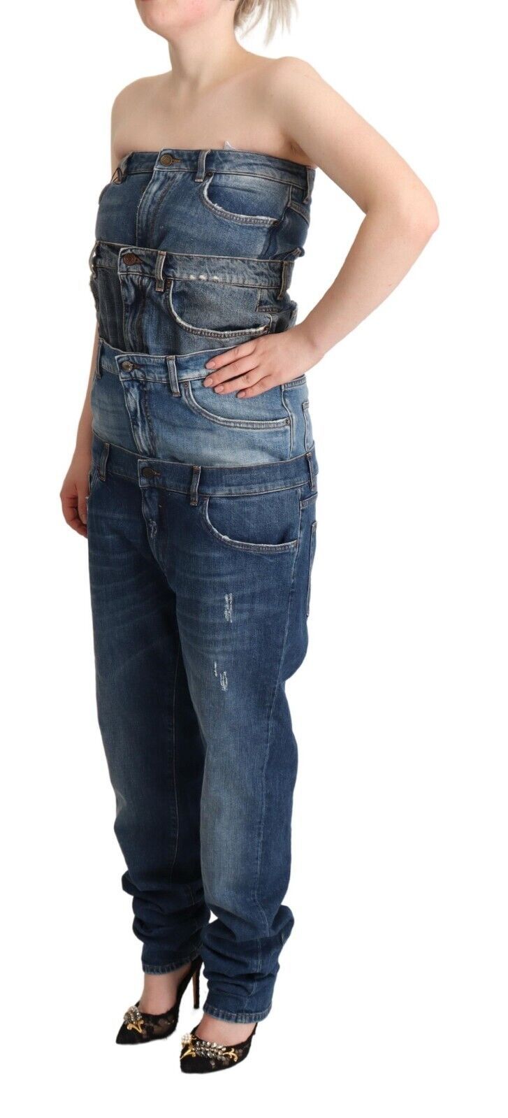 Elegant Dark Blue Denim Jumpsuit Dress hover