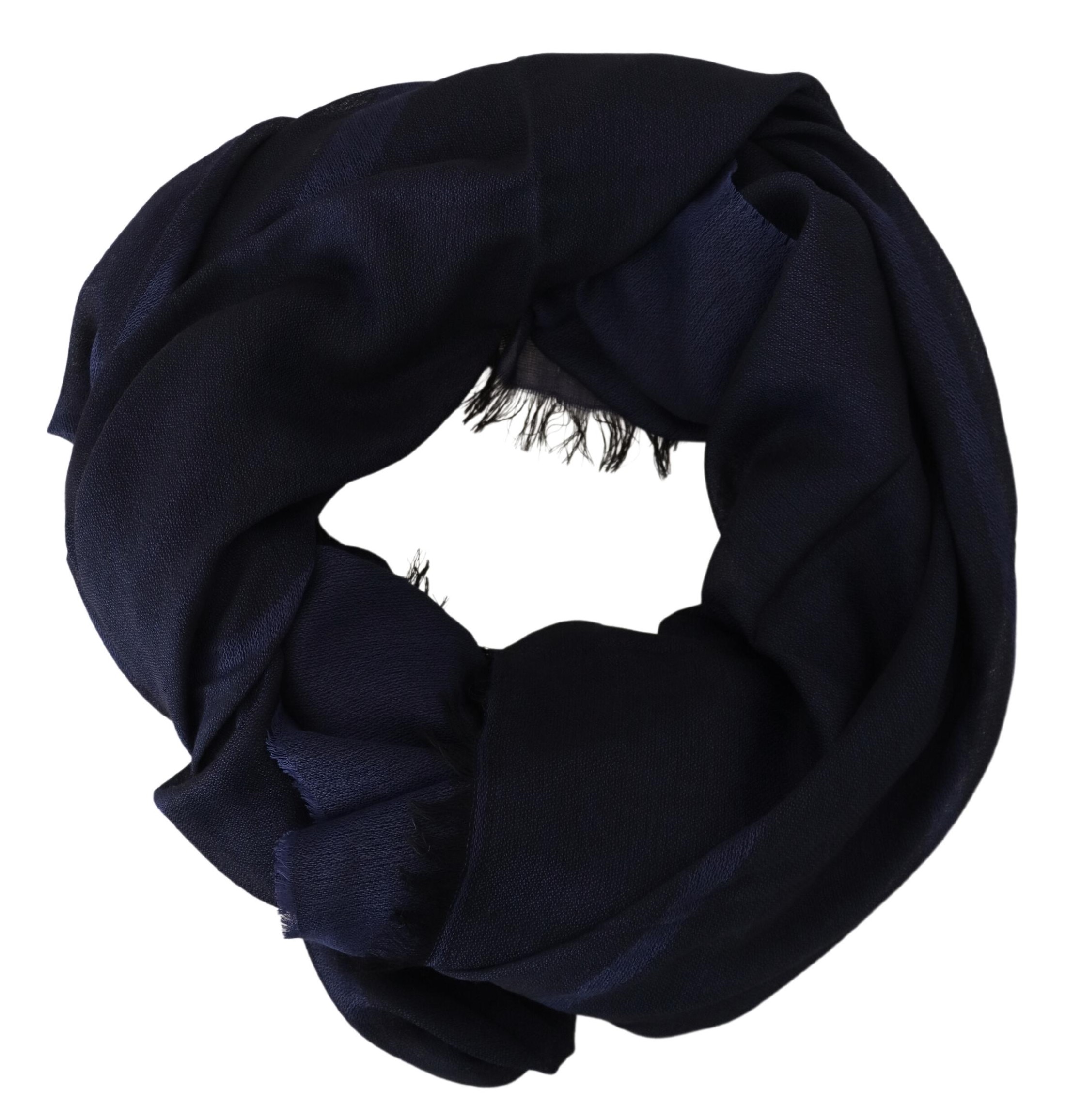 Dark Blue Wool Neck Wrap Shawl Fringes Scarf hover