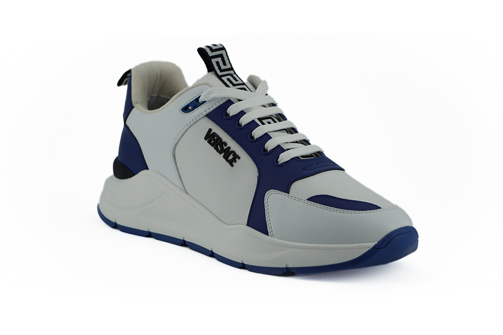 Elegant Blue and White Leather Sneakers hover