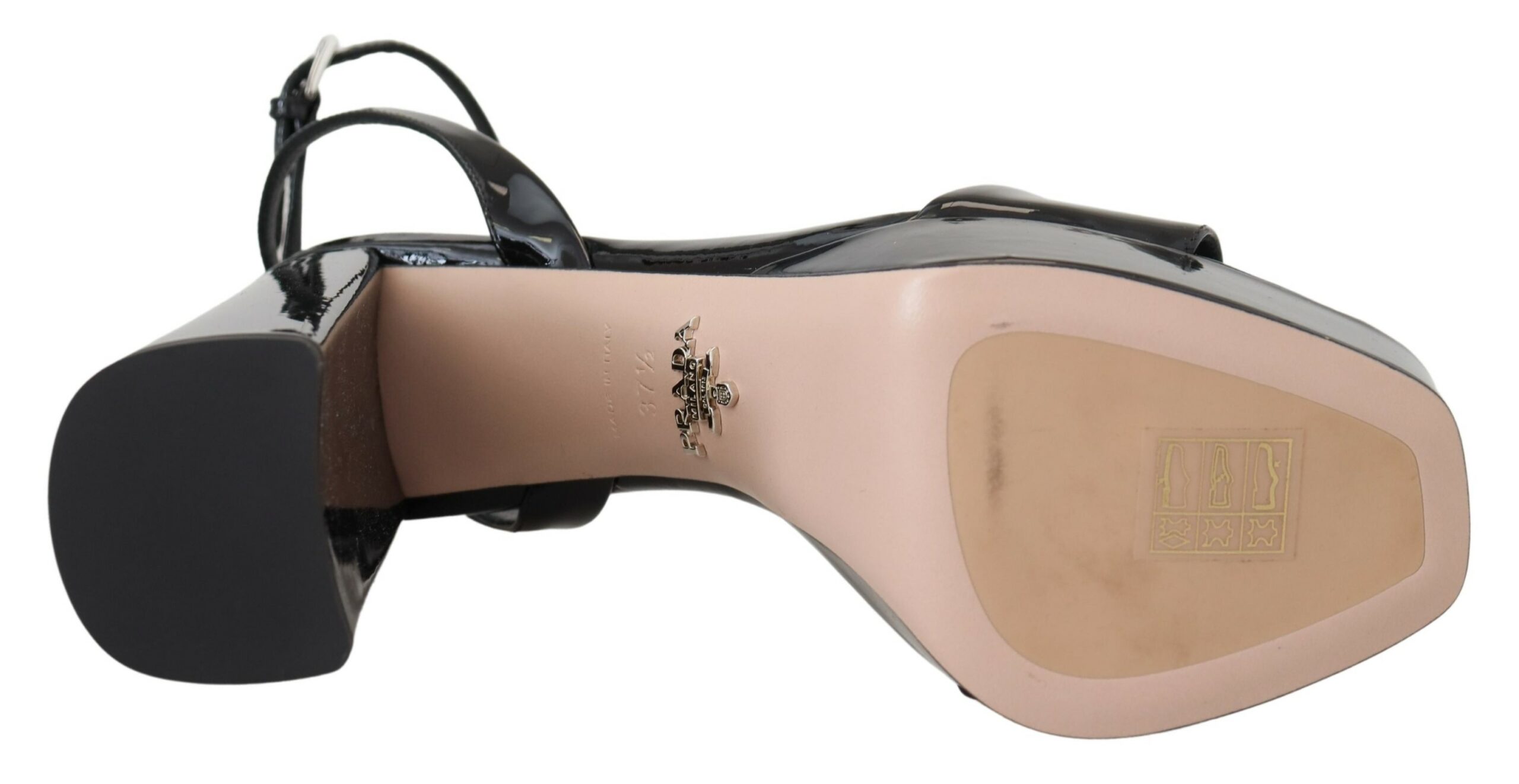 Black Patent Sandals Ankle Strap Heels Leather hover