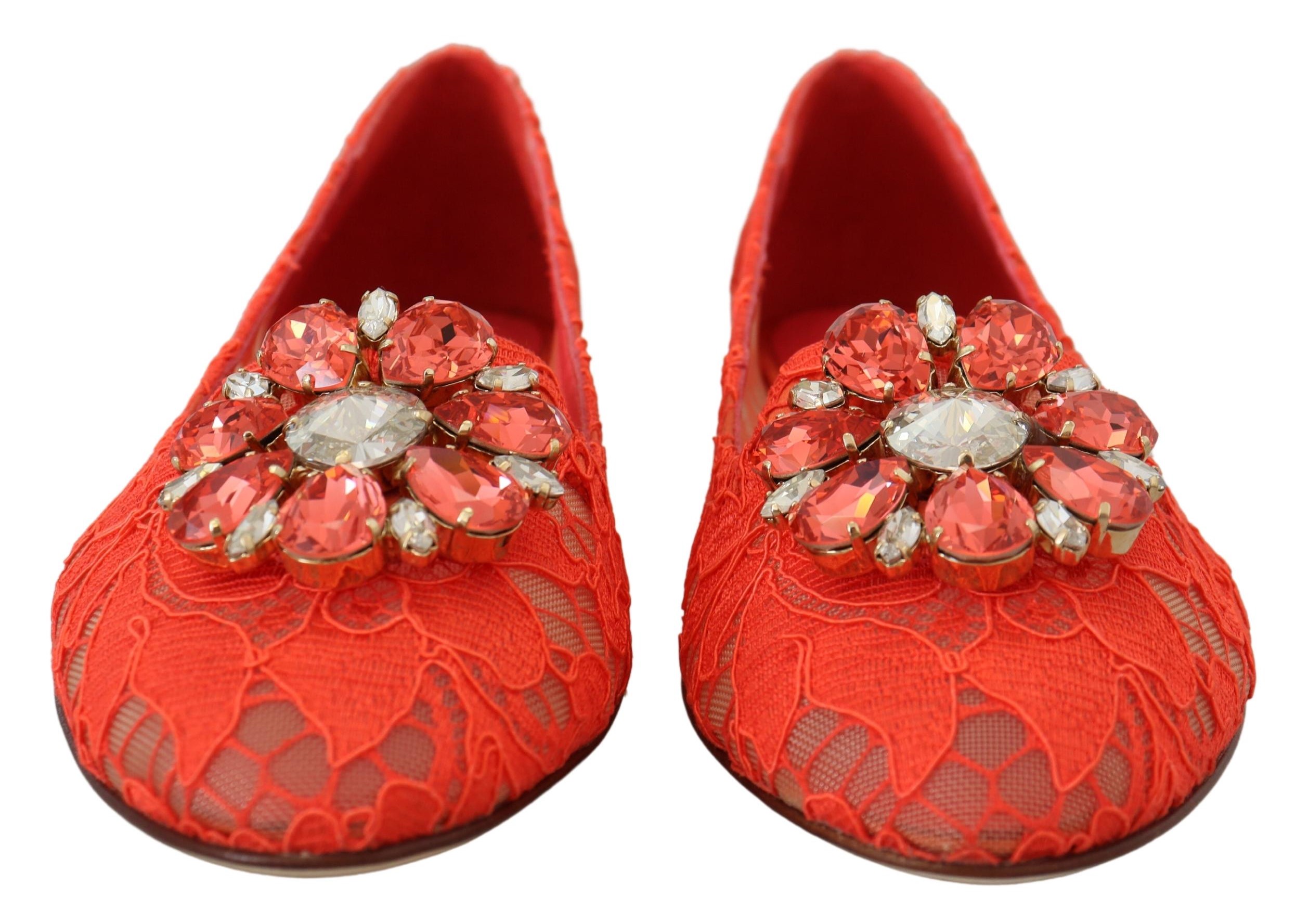Red Taormina Lace Crystals Ballet Flats Shoes hover
