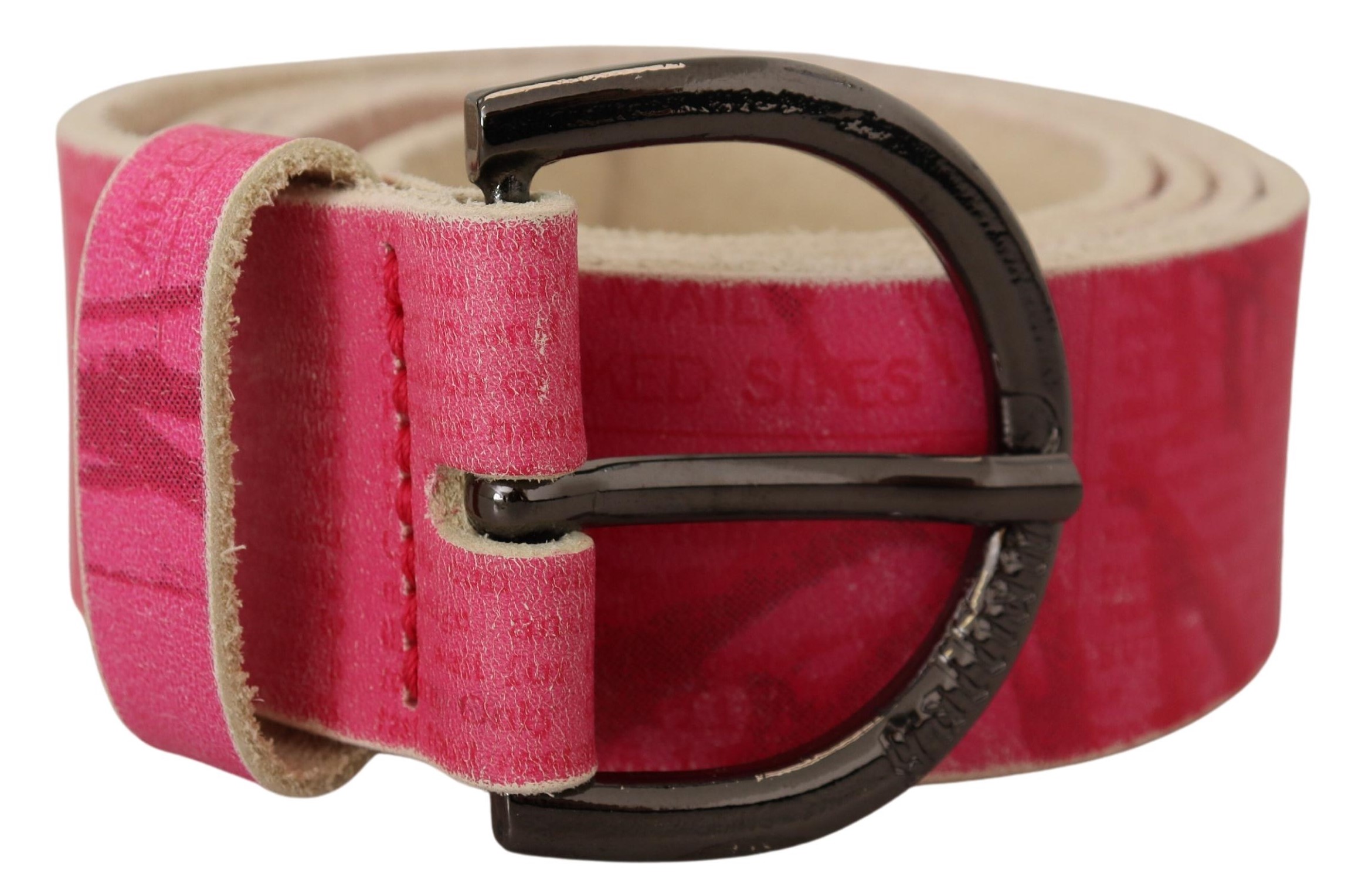 Pink Leather Letter Logo Round Buckle Waist Belt hover