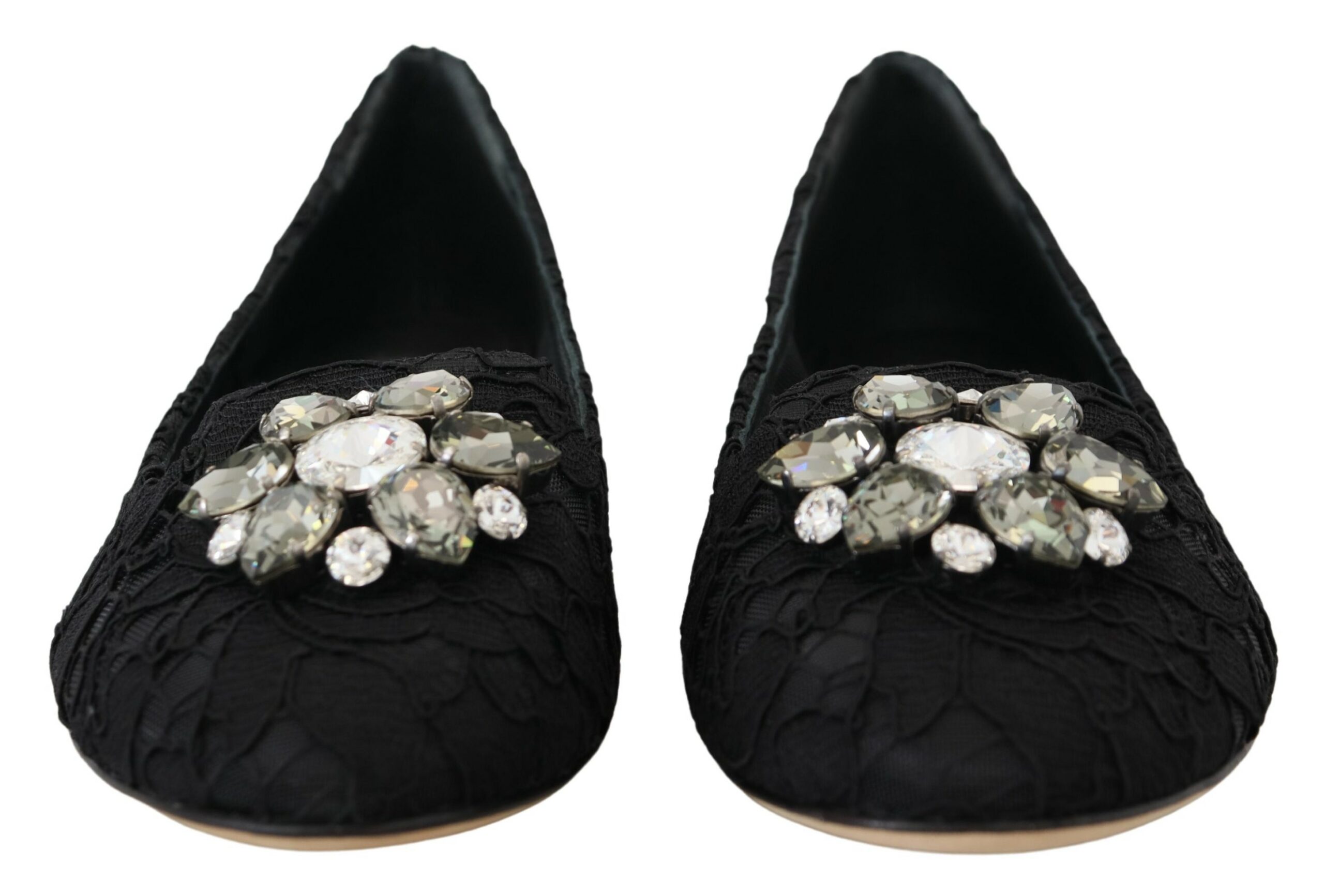 Black Taormina Lace Crystals Flats Shoes hover