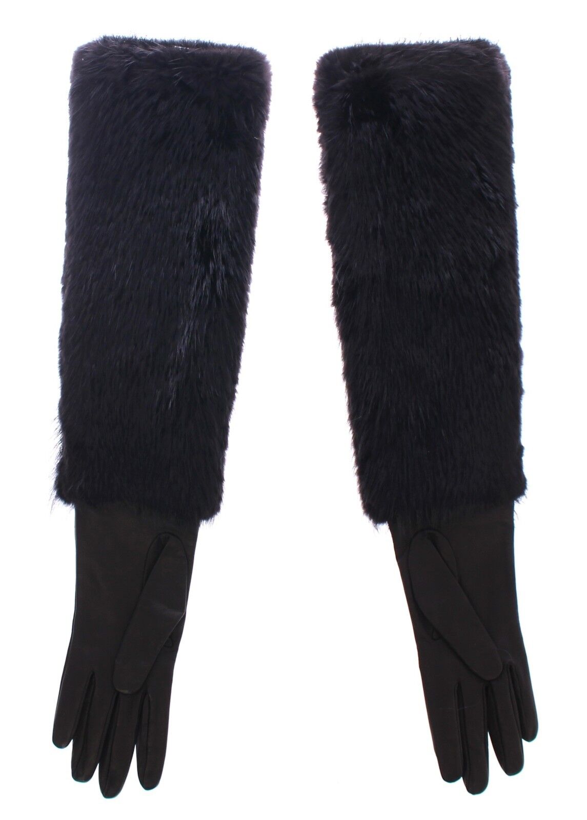 Black Beaver Fur Lambskin Leather Elbow Gloves hover