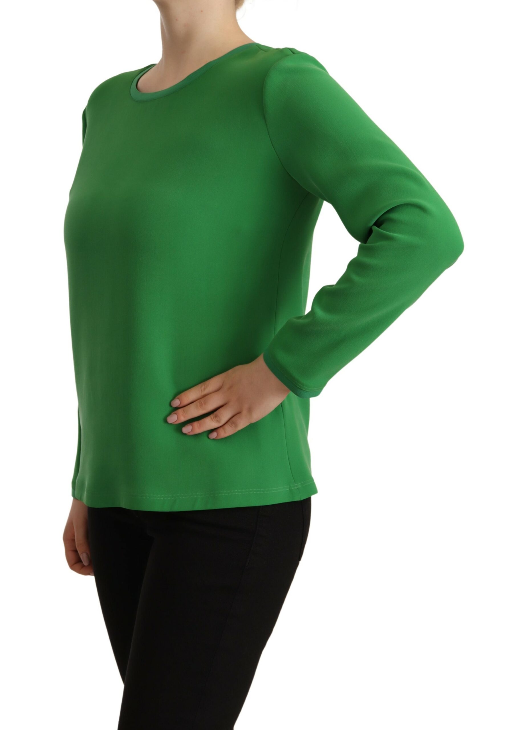 Green Silk Long Sleeves Round Neck Sweater hover