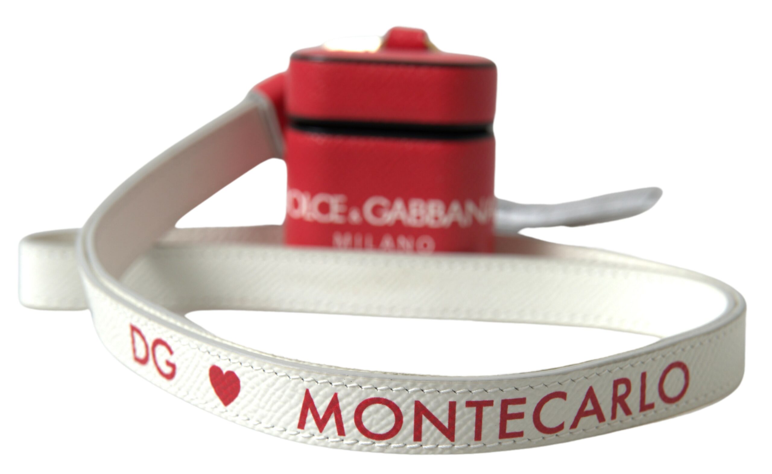 Red Leather Gold Tone Metal Logo Print Airpods Case hover