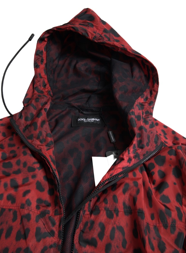 Red Leopard Hooded Bomber Full Zip Jacket hover