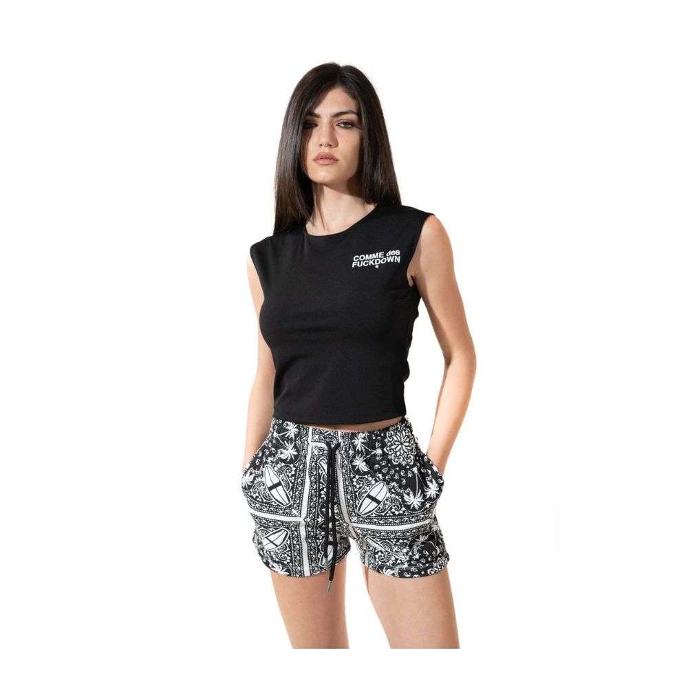 Chic Monochrome Palms Cotton Shorts hover