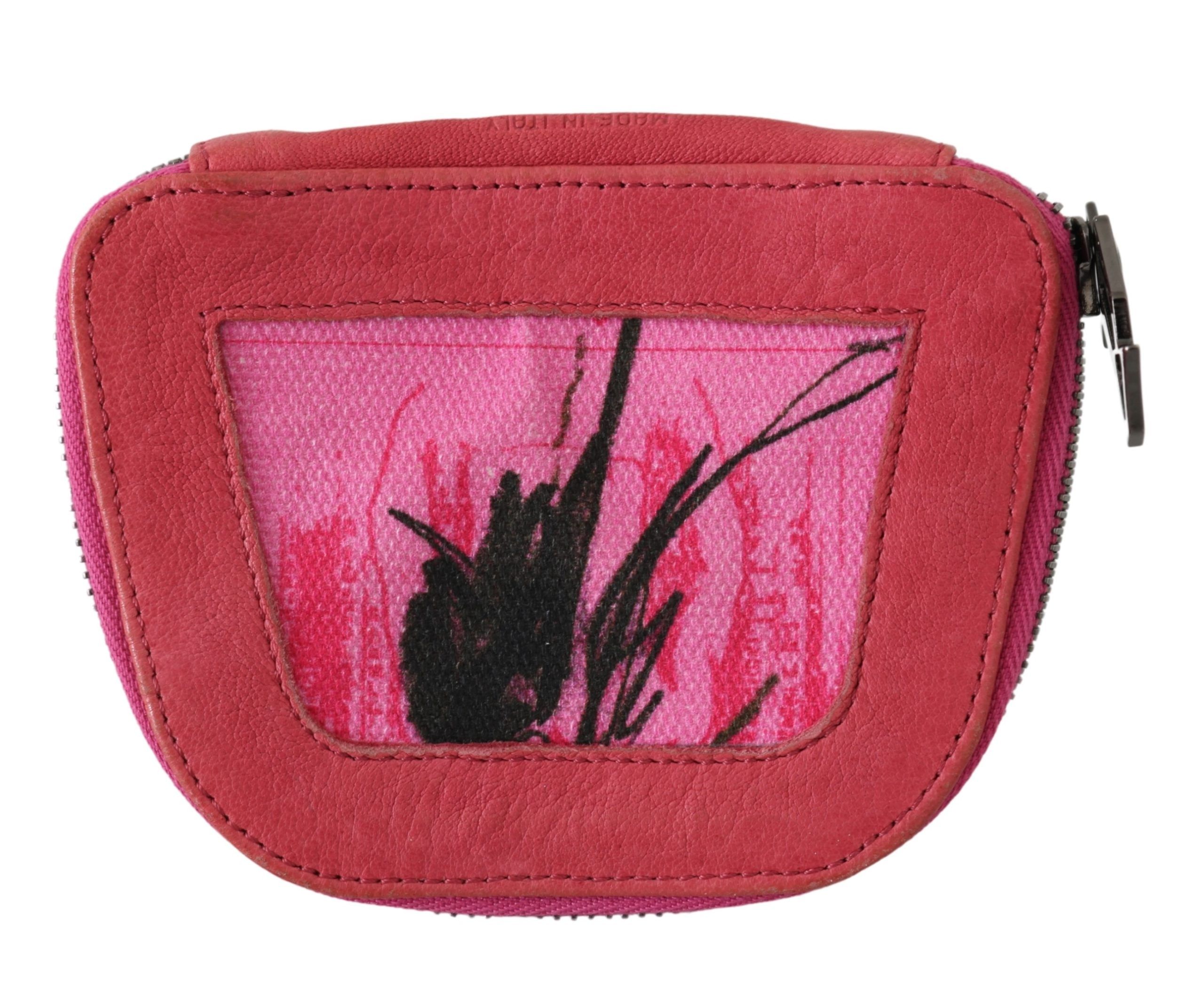 Pink Suede Printed Coin Holder Women Fabric Zippered Purse hover