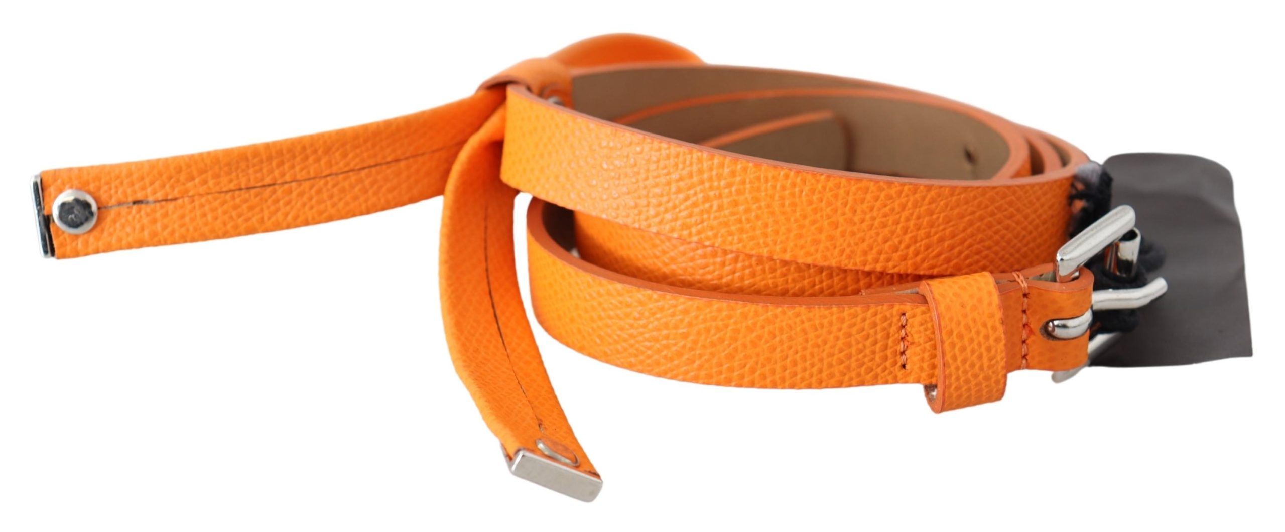 Orange Tangerine Leather Slim Silver Metal Buckle Belt hover
