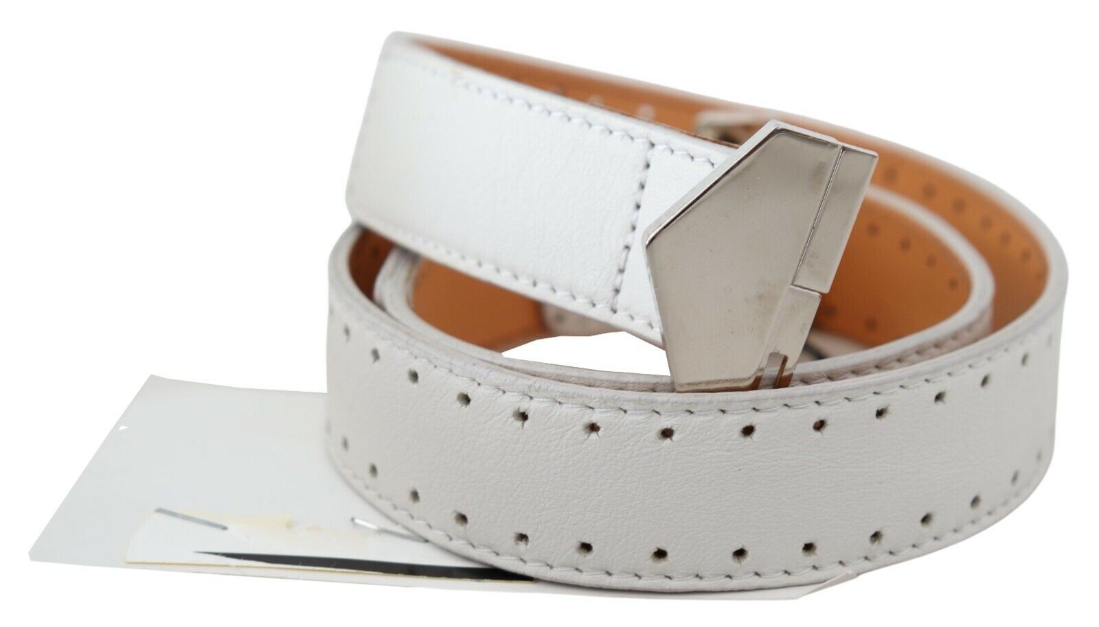 White Leather Hexagon Logo Buckle Waist Belt hover