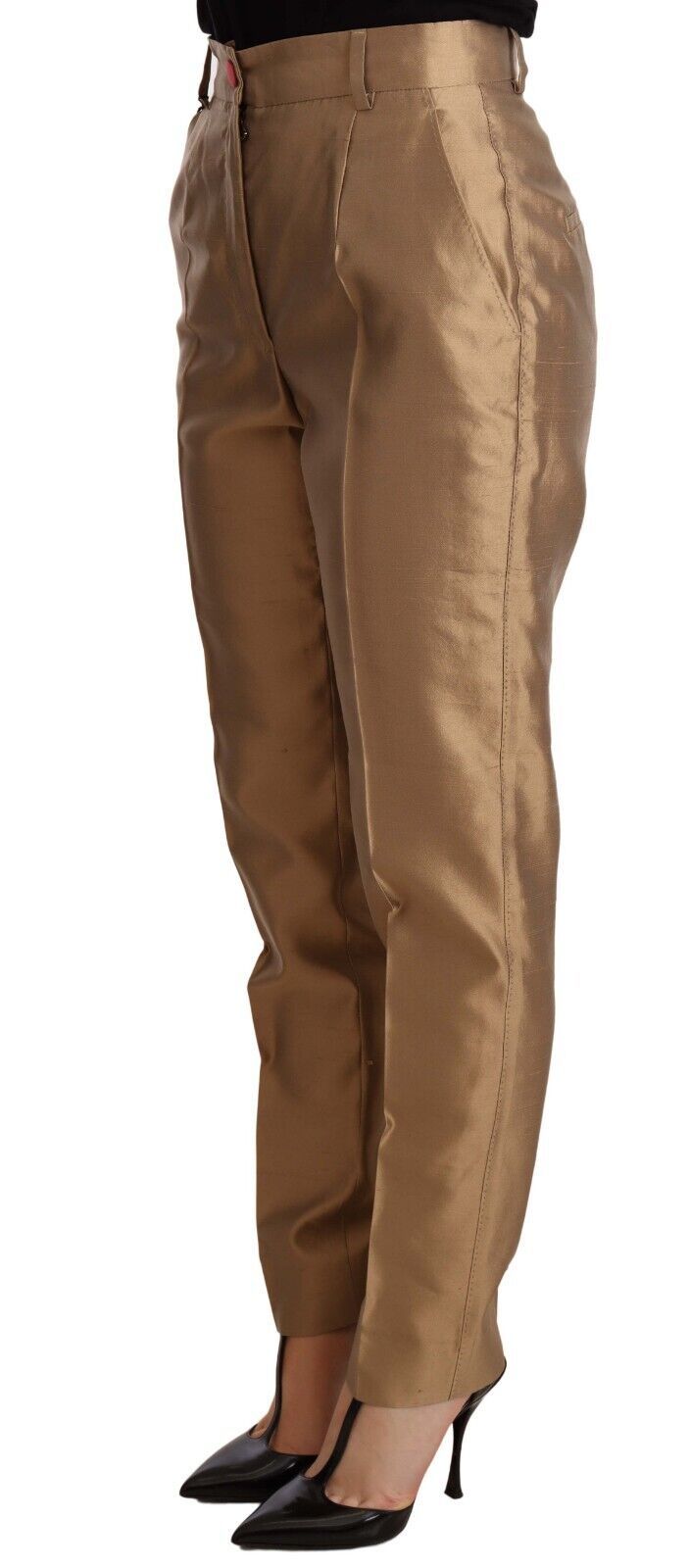 Elegant Tapered Silk Trousers in Gold hover