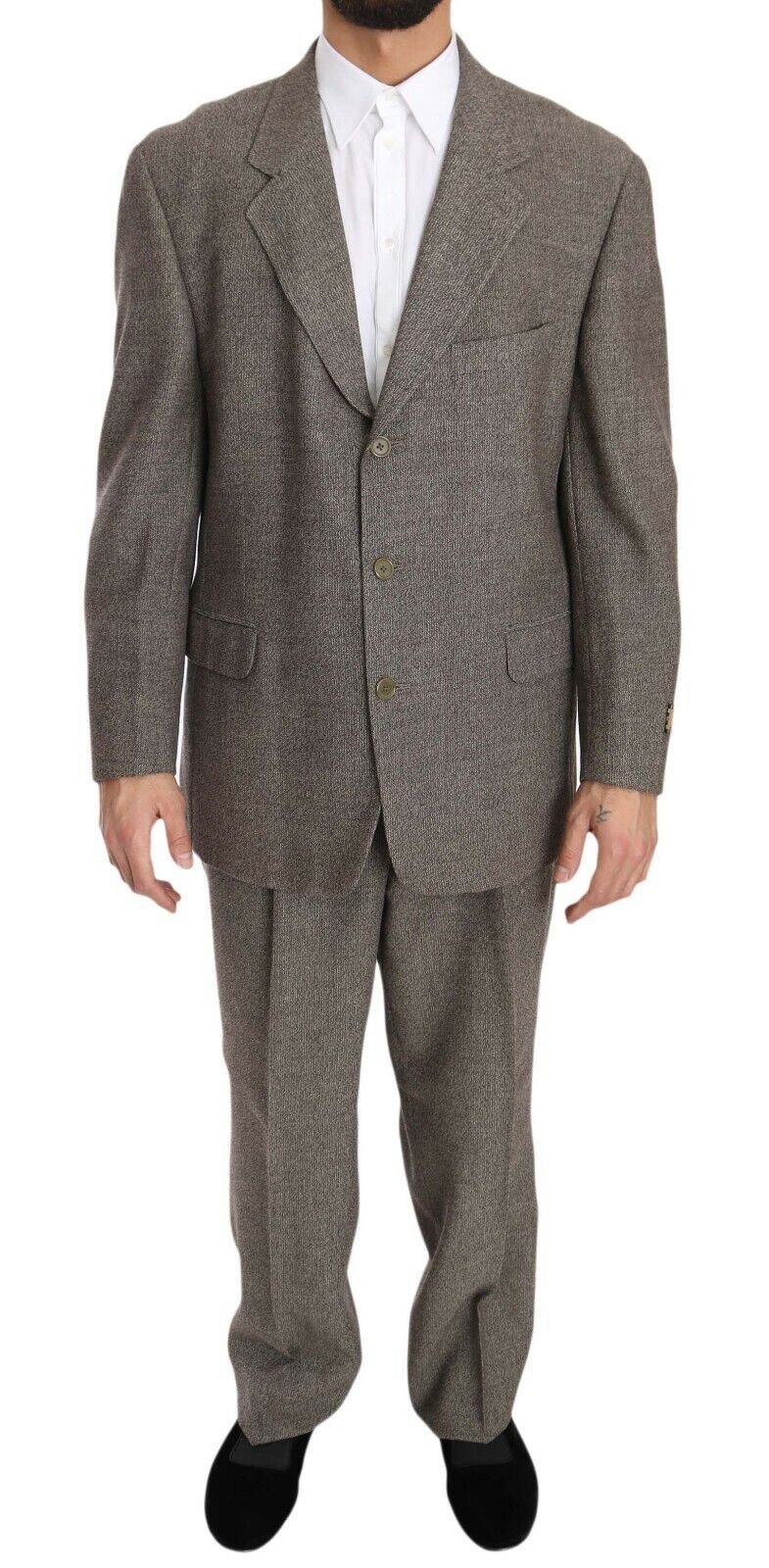 Brown Wool Regular Single Breasted Suit