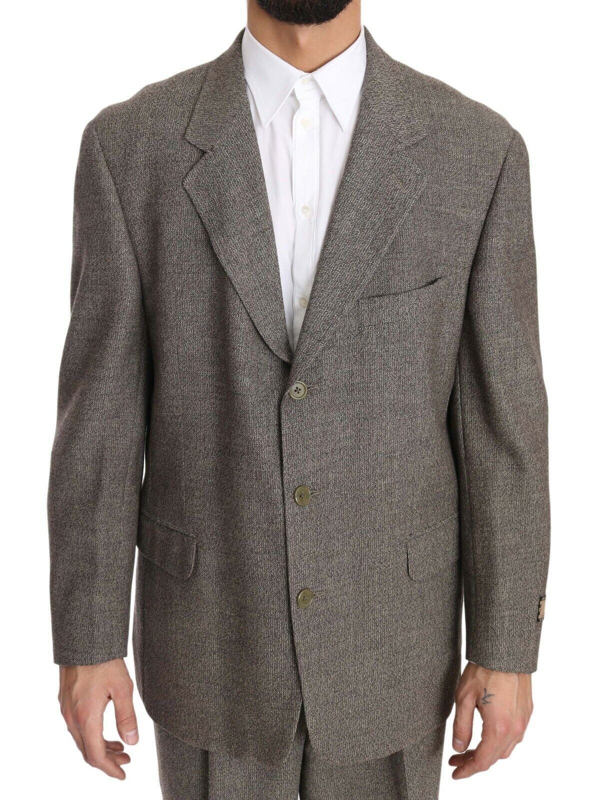 Brown Wool Regular Single Breasted Suit