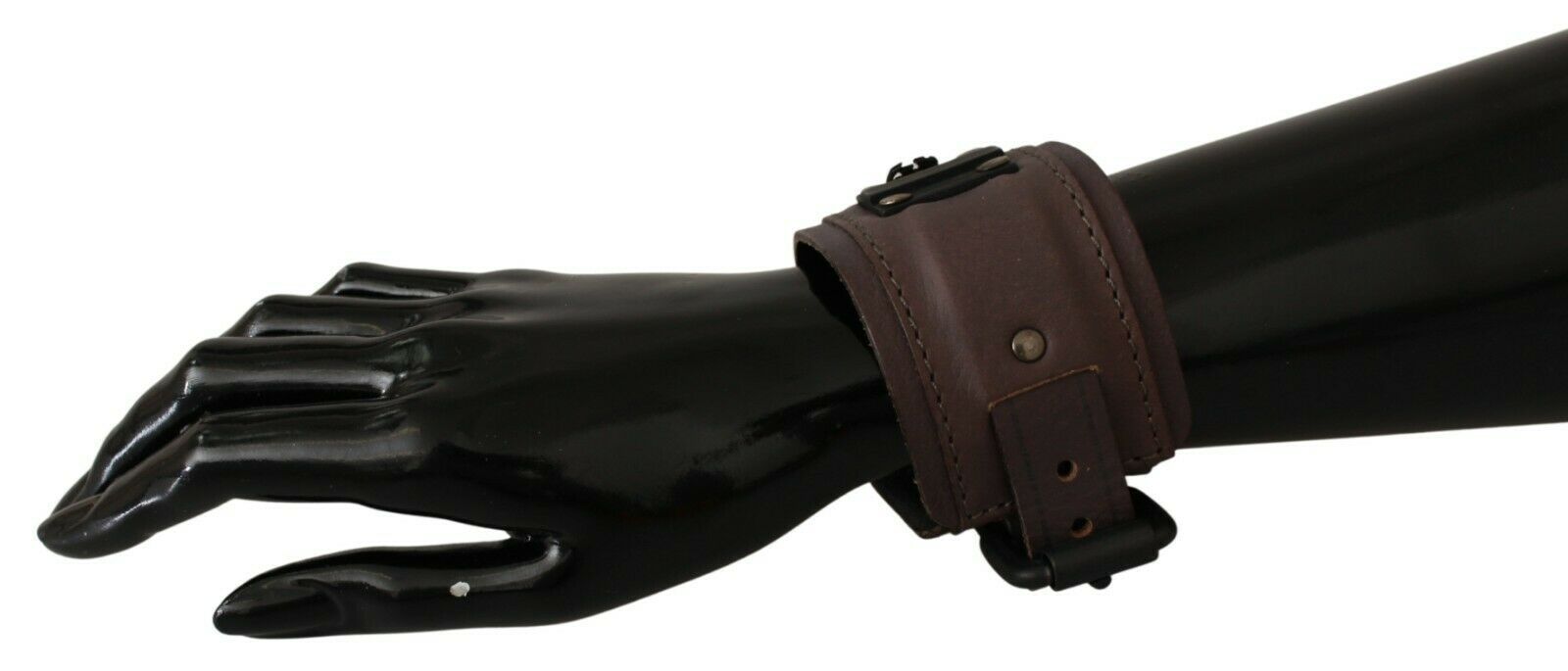 Brown Leather Branded Wide Buckle Closure Bracelet hover
