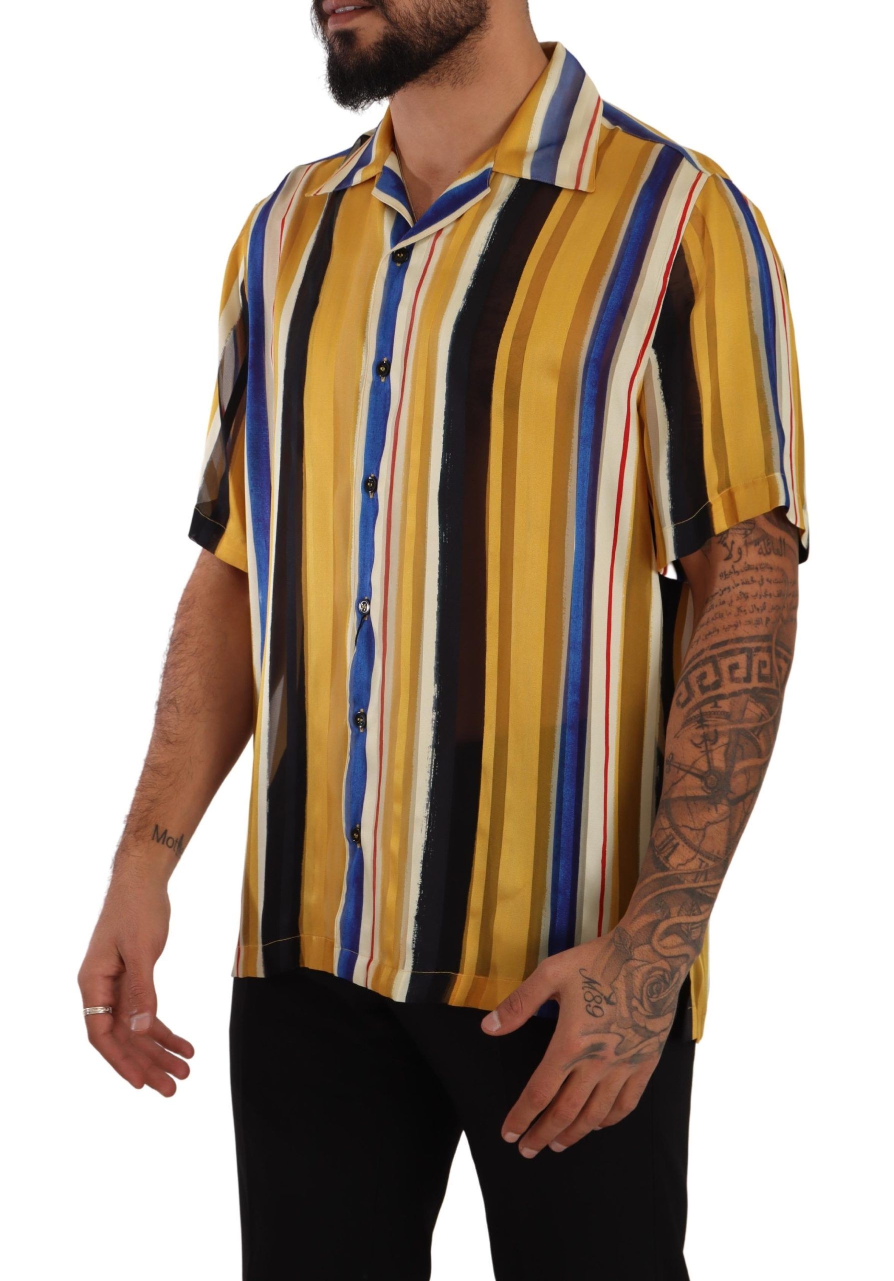 Yellow Striped Silk-Blend Men's Shirt hover