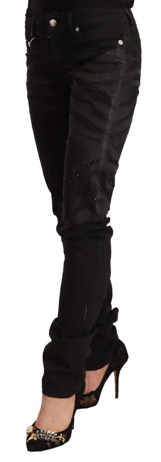 Elegant Black Slim Fit Embellished Jeans hover